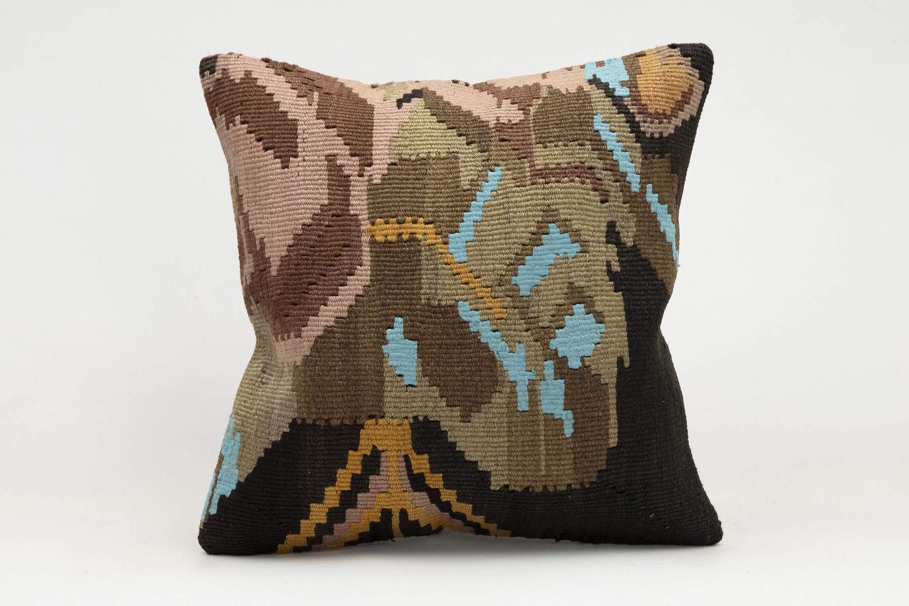 16x16 inches (40x40 cm) Kilim Pillow | KILIM WHOLESALE - Vintage Handmade Pillows - Vintage Handmade Kilim Rugs - It is 100% wool. Artistic and historical rugs. Old handwoven rugs. - Online hand woven rugs and kilim cushions sales. Shipping to a