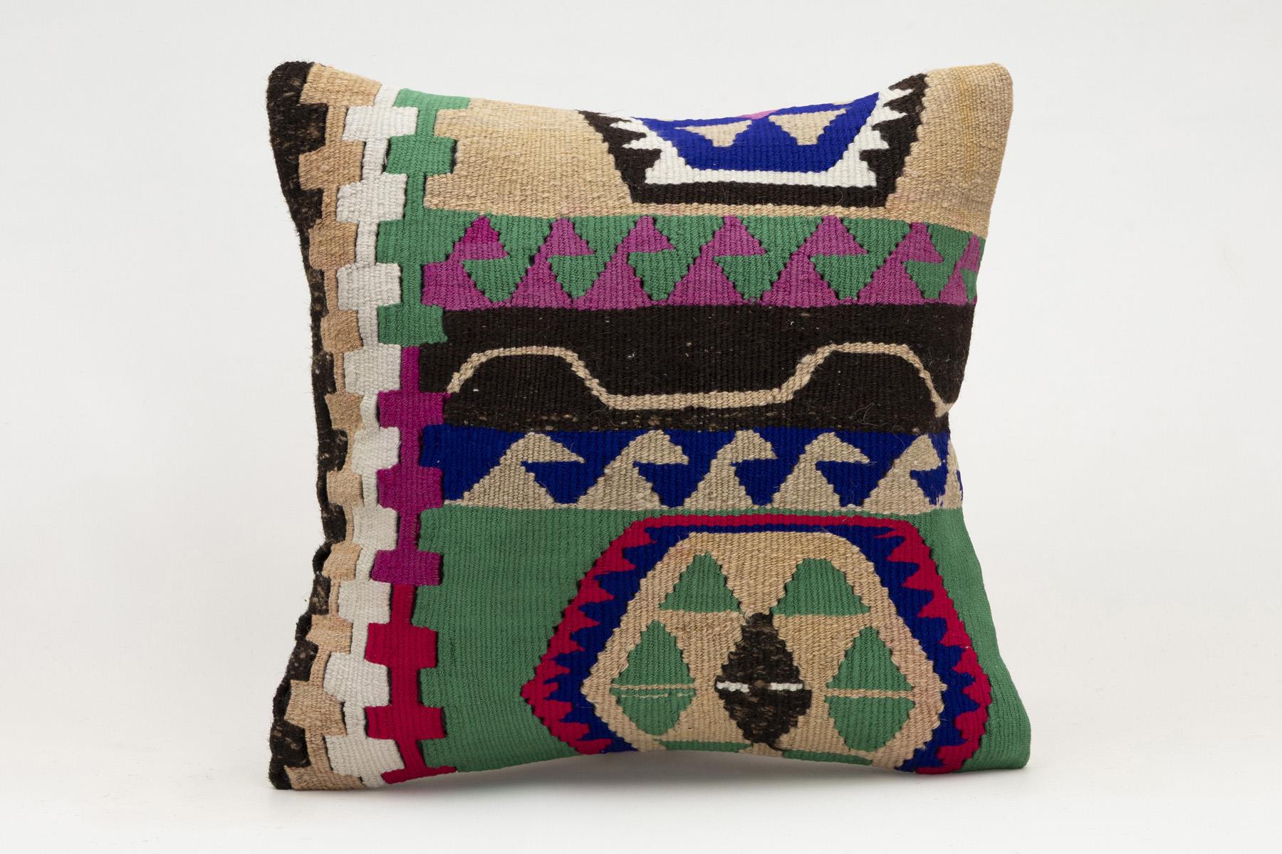 16x16 inches (40x40 cm) Kilim Pillow | KILIM WHOLESALE - Vintage Handmade Pillows - Vintage Handmade Kilim Rugs - It is 100% wool. Artistic and historical rugs. Old handwoven rugs. - Online hand woven rugs and kilim cushions sales. Shipping to a