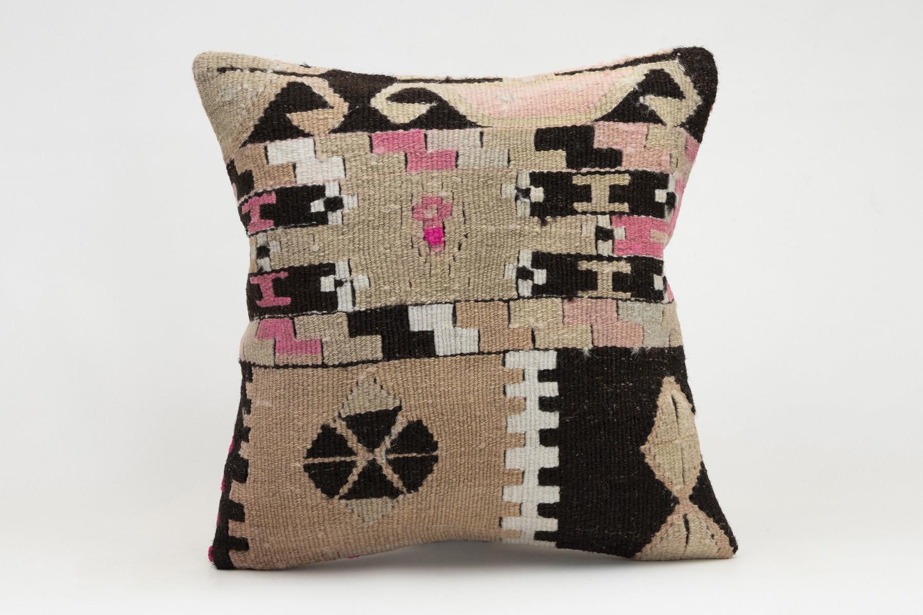 16x16 inches (40x40 cm) Kilim Pillow | KILIM WHOLESALE - Vintage Handmade Pillows - Vintage Handmade Kilim Rugs - It is 100% wool. Artistic and historical rugs. Old handwoven rugs. - Online hand woven rugs and kilim cushions sales. Shipping to a