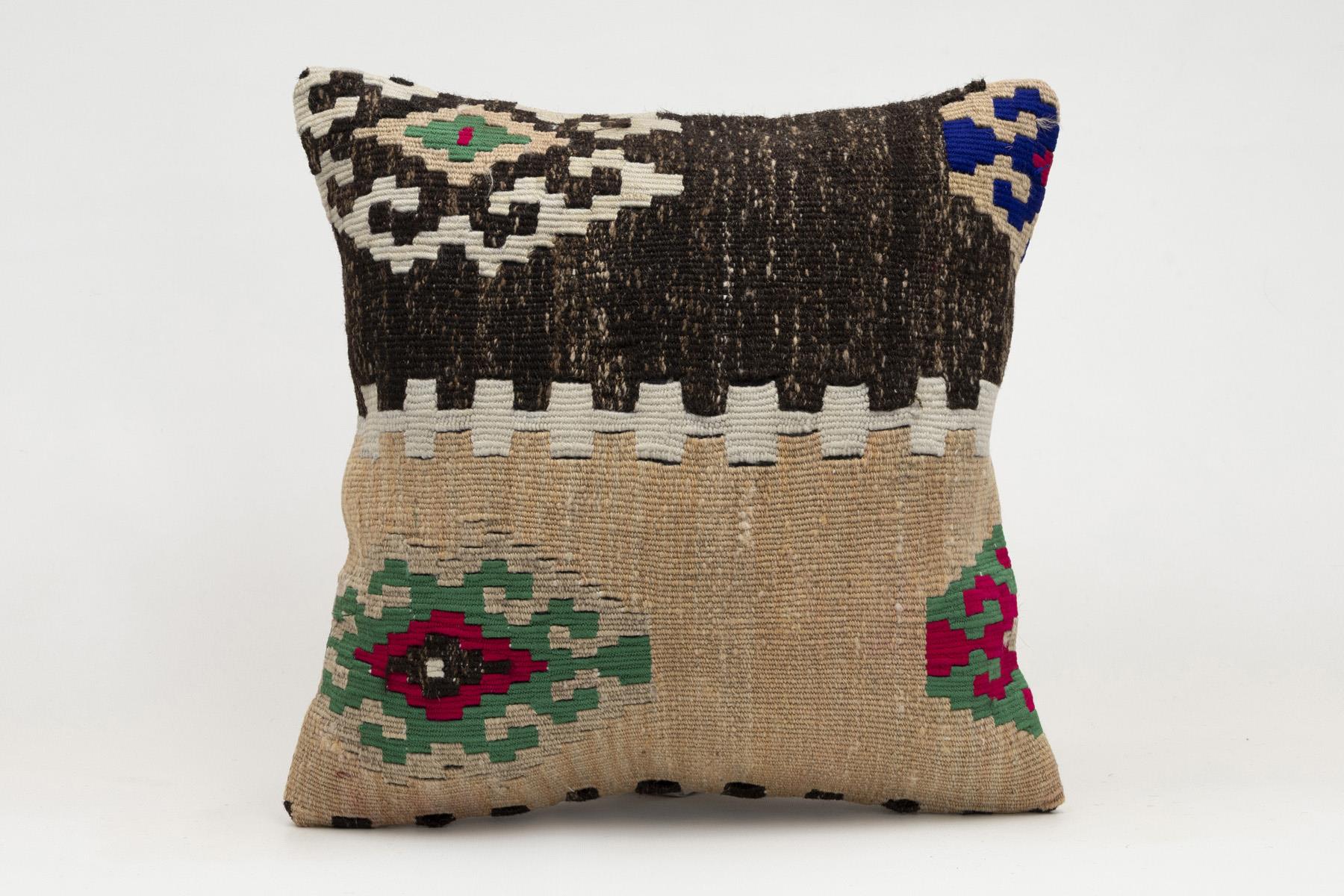 16x16 inches (40x40 cm) Kilim Pillow | KILIM WHOLESALE - Vintage Handmade Pillows - Vintage Handmade Kilim Rugs - It is 100% wool. Artistic and historical rugs. Old handwoven rugs. - Online hand woven rugs and kilim cushions sales. Shipping to a