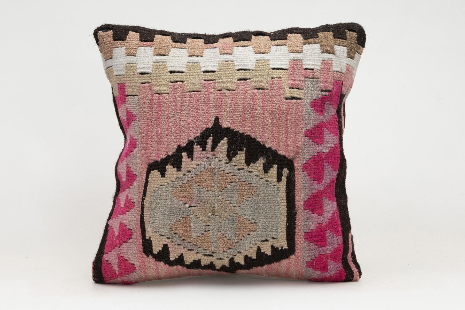 16x16 inches (40x40 cm) Kilim Pillow | KILIM WHOLESALE - Vintage Handmade Pillows - Vintage Handmade Kilim Rugs - It is 100% wool. Artistic and historical rugs. Old handwoven rugs. - Online hand woven rugs and kilim cushions sales. Shipping to a