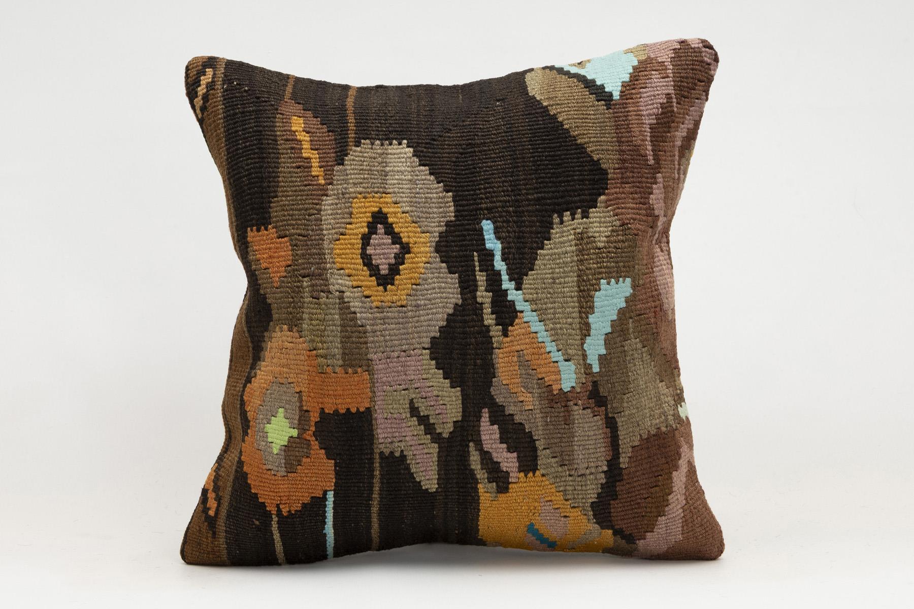 16x16 inches (40x40 cm) Kilim Pillow | KILIM WHOLESALE - Vintage Handmade Pillows - Vintage Handmade Kilim Rugs - It is 100% wool. Artistic and historical rugs. Old handwoven rugs. - Online hand woven rugs and kilim cushions sales. Shipping to a