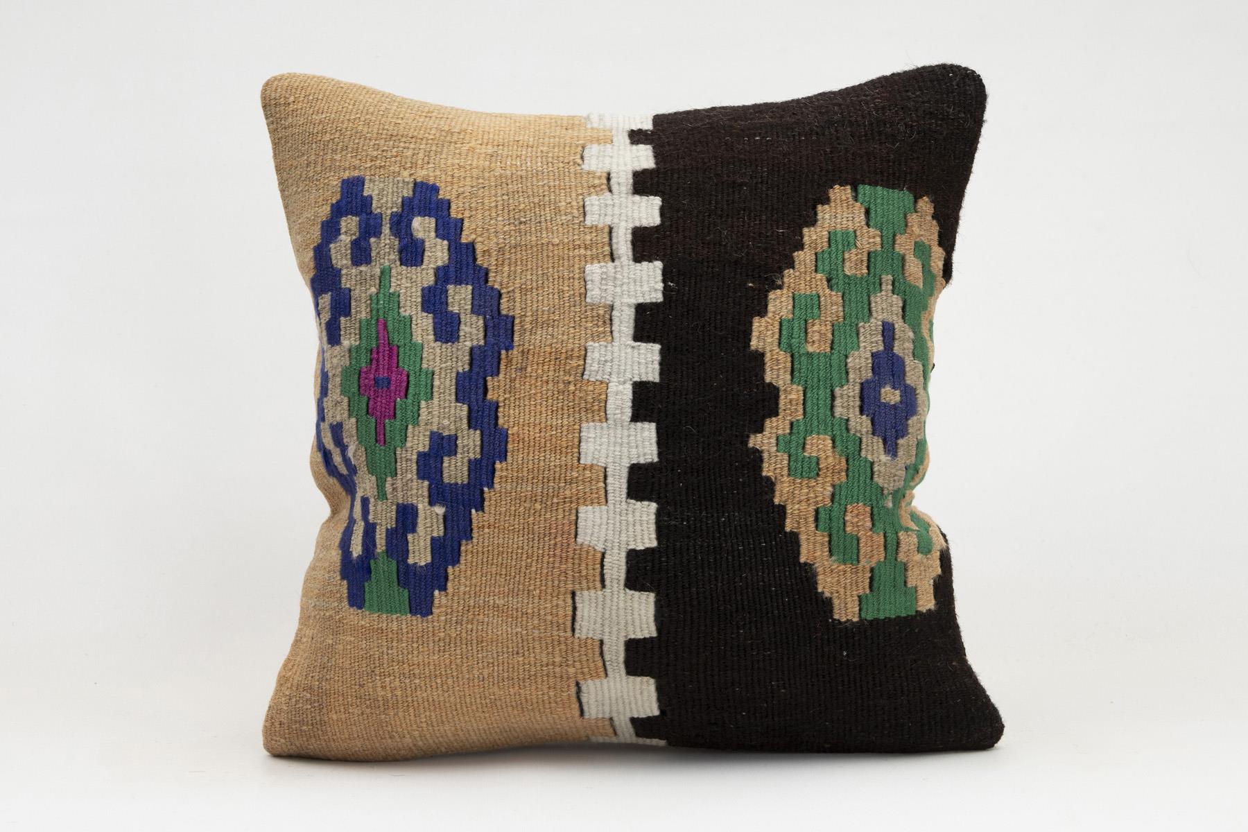 16x16 inches (40x40 cm) Kilim Pillow | KILIM WHOLESALE - Vintage Handmade Pillows - Vintage Handmade Kilim Rugs - It is 100% wool. Artistic and historical rugs. Old handwoven rugs. - Online hand woven rugs and kilim cushions sales. Shipping to a