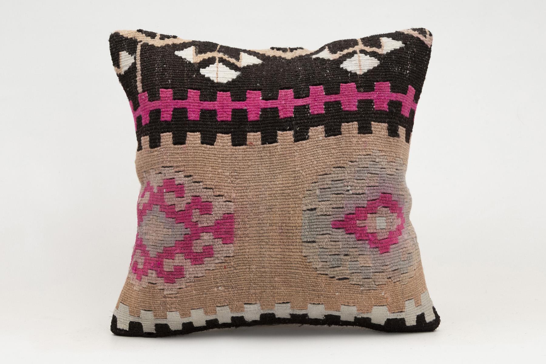 16x16 inches (40x40 cm) Kilim Pillow | KILIM WHOLESALE - Vintage Handmade Pillows - Vintage Handmade Kilim Rugs - It is 100% wool. Artistic and historical rugs. Old handwoven rugs. - Online hand woven rugs and kilim cushions sales. Shipping to a