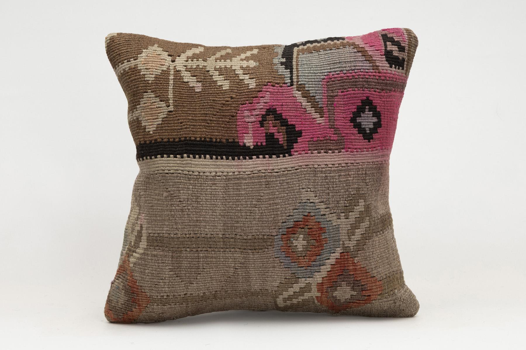 16x16 inches (40x40 cm) Kilim Pillow | KILIM WHOLESALE - Vintage Handmade Pillows - Vintage Handmade Kilim Rugs - It is 100% wool. Artistic and historical rugs. Old handwoven rugs. - Online hand woven rugs and kilim cushions sales. Shipping to a