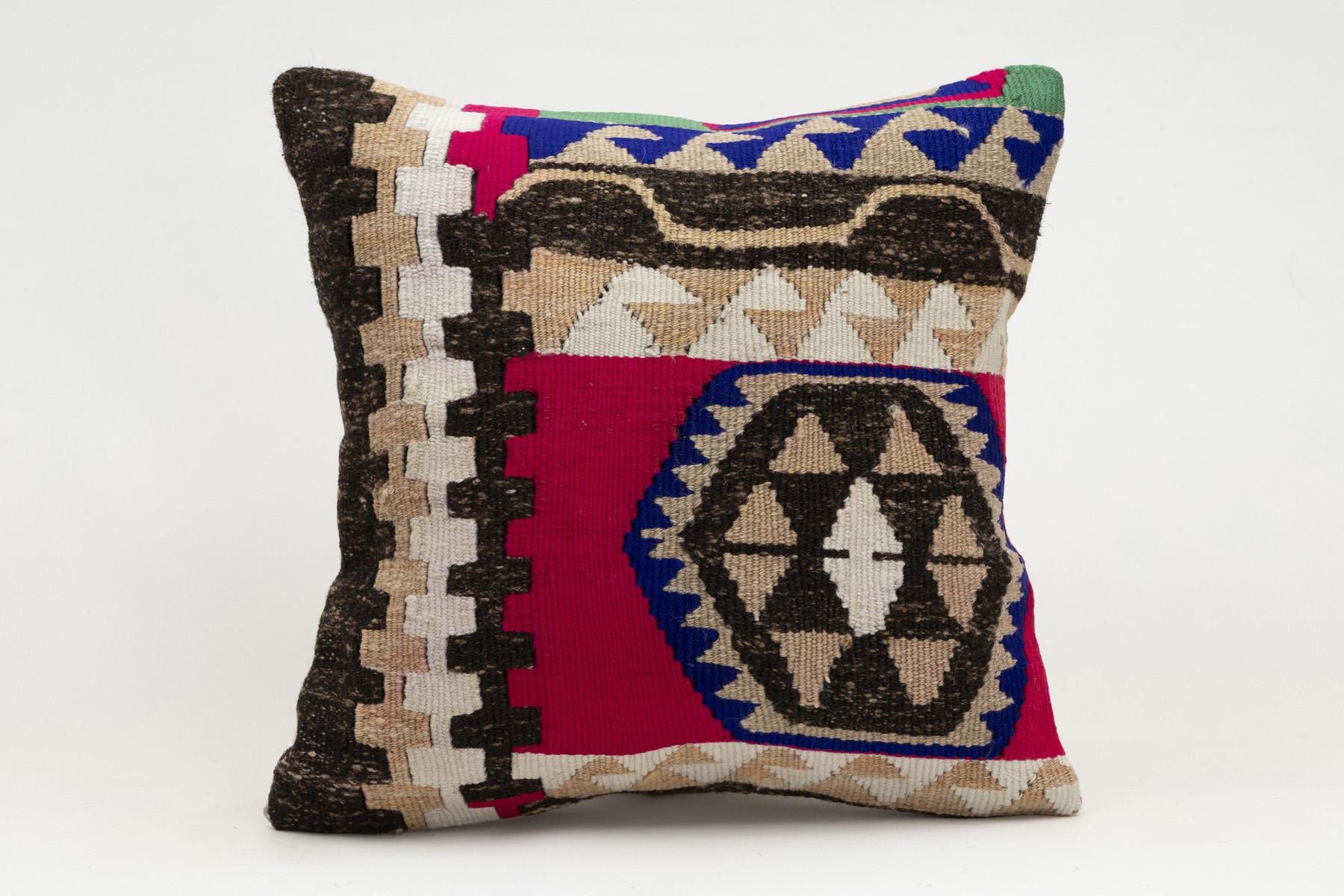 16x16 inches (40x40 cm) Kilim Pillow | KILIM WHOLESALE - Vintage Handmade Pillows - Vintage Handmade Kilim Rugs - It is 100% wool. Artistic and historical rugs. Old handwoven rugs. - Online hand woven rugs and kilim cushions sales. Shipping to a
