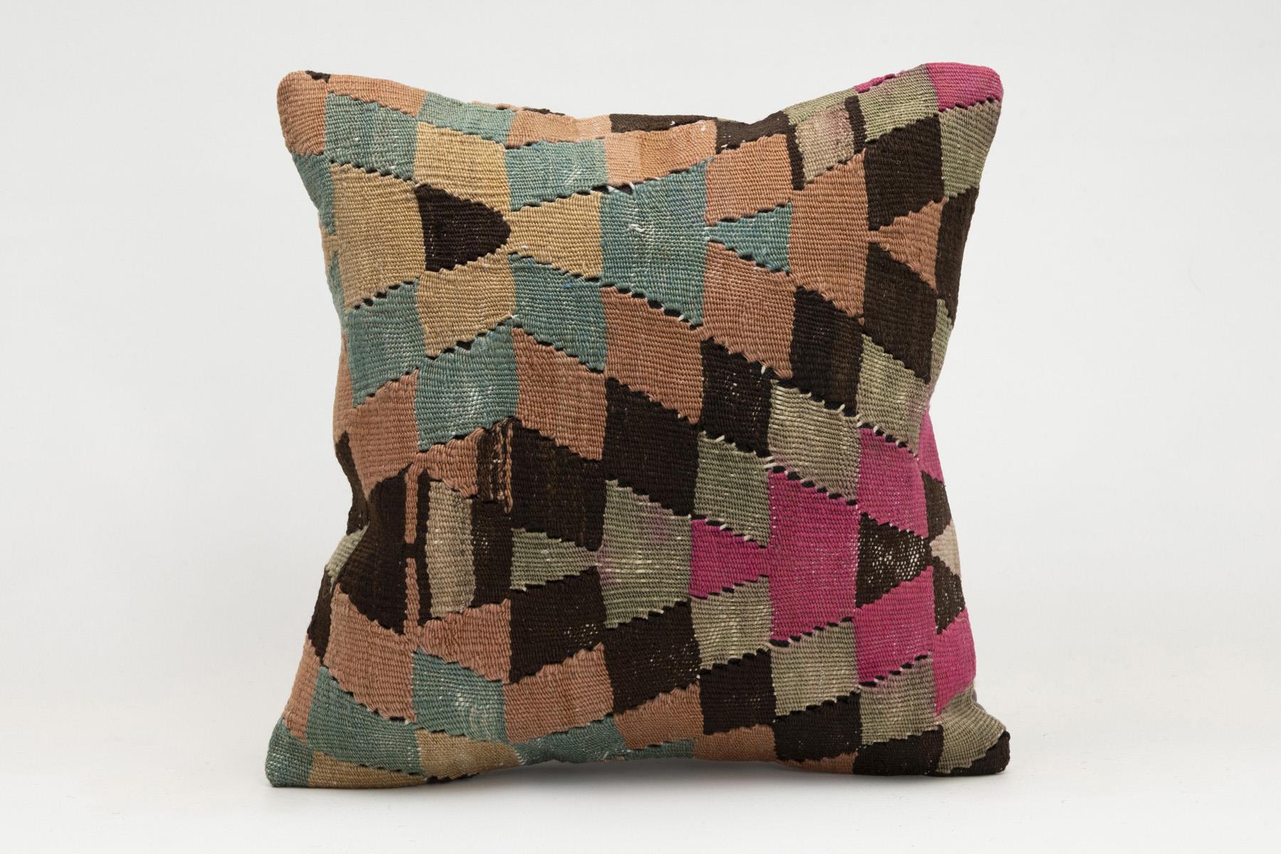 16x16 inches (40x40 cm) Kilim Pillow | KILIM WHOLESALE - Vintage Handmade Pillows - Vintage Handmade Kilim Rugs - It is 100% wool. Artistic and historical rugs. Old handwoven rugs. - Online hand woven rugs and kilim cushions sales. Shipping to a