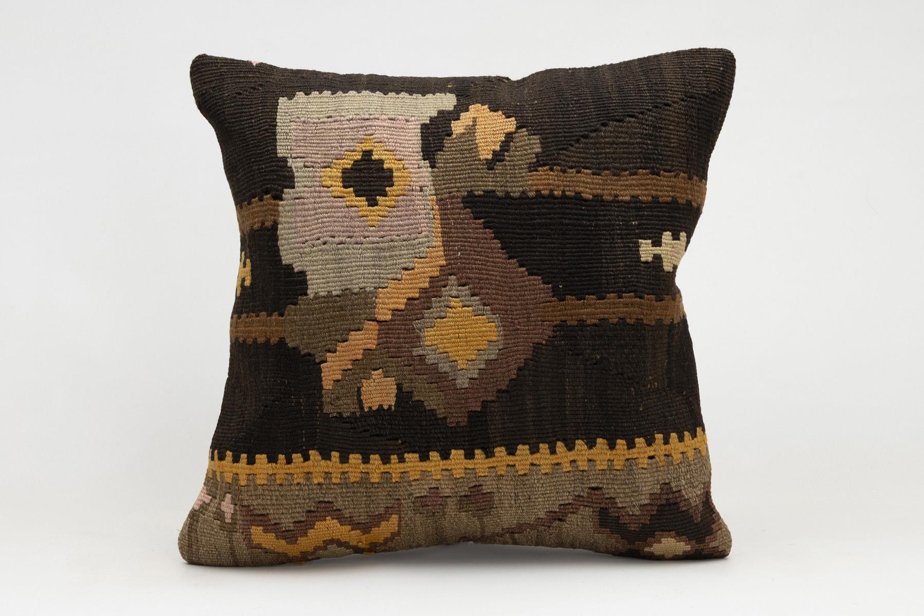 16x16 inches (40x40 cm) Kilim Pillow | KILIM WHOLESALE - Vintage Handmade Pillows - Vintage Handmade Kilim Rugs - It is 100% wool. Artistic and historical rugs. Old handwoven rugs. - Online hand woven rugs and kilim cushions sales. Shipping to a
