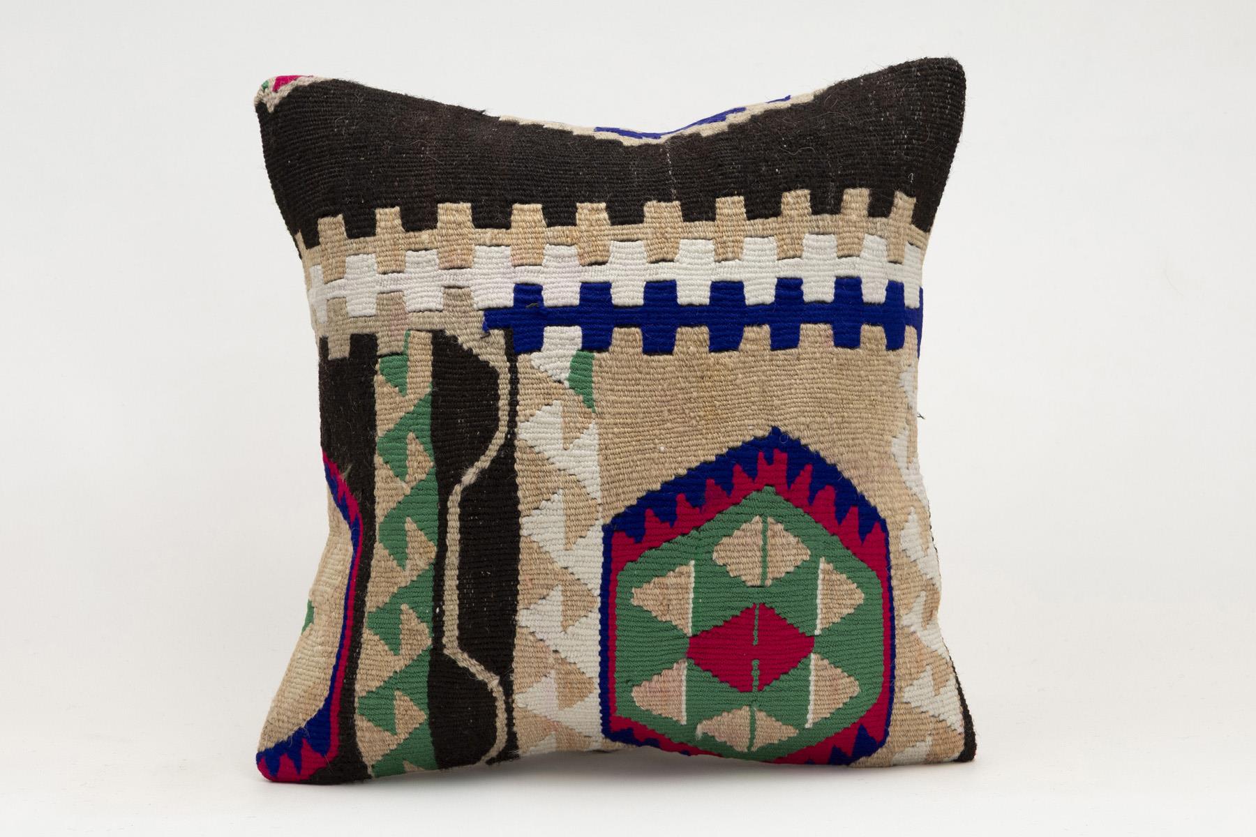 16x16 inches (40x40 cm) Kilim Pillow | KILIM WHOLESALE - Vintage Handmade Pillows - Vintage Handmade Kilim Rugs - It is 100% wool. Artistic and historical rugs. Old handwoven rugs. - Online hand woven rugs and kilim cushions sales. Shipping to a
