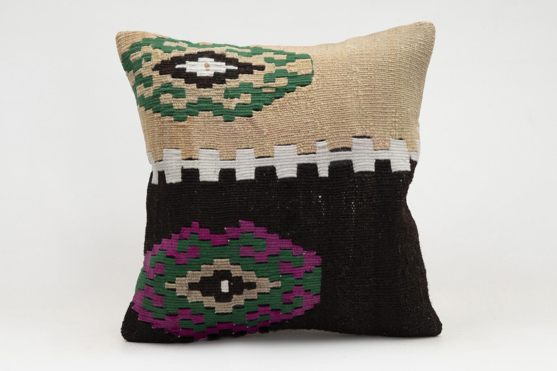 16x16 inches (40x40 cm) Kilim Pillow | KILIM WHOLESALE - Vintage Handmade Pillows - Vintage Handmade Kilim Rugs - It is 100% wool. Artistic and historical rugs. Old handwoven rugs. - Online hand woven rugs and kilim cushions sales. Shipping to a