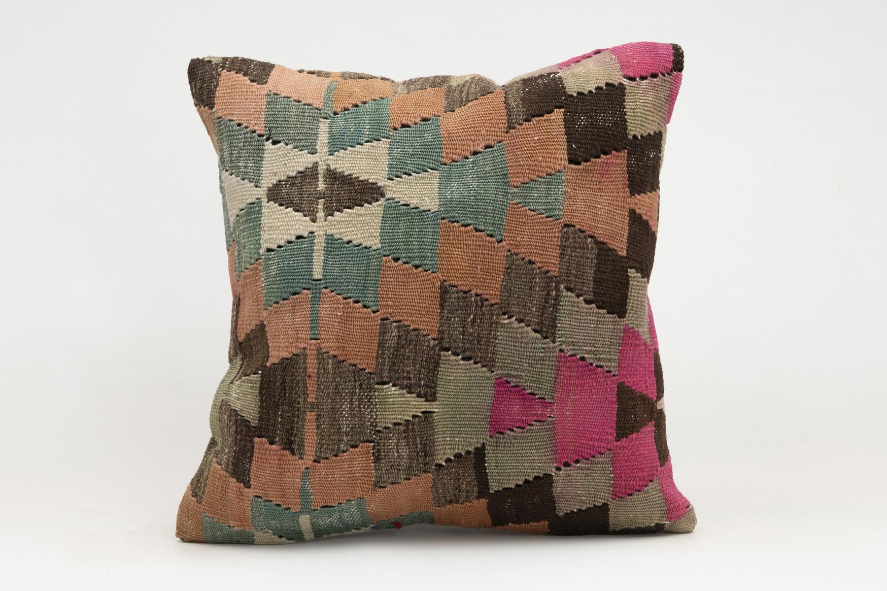 16x16 inches (40x40 cm) Kilim Pillow | KILIM WHOLESALE - Vintage Handmade Pillows - Vintage Handmade Kilim Rugs - It is 100% wool. Artistic and historical rugs. Old handwoven rugs. - Online hand woven rugs and kilim cushions sales. Shipping to a