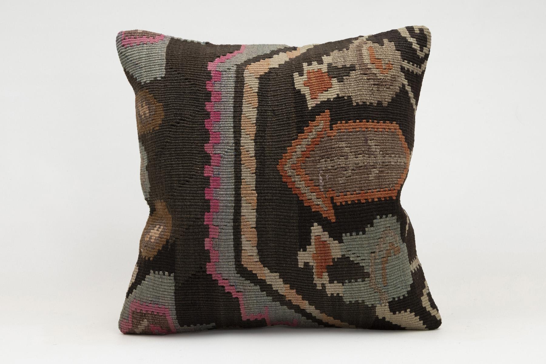 16x16 inches (40x40 cm) Kilim Pillow | KILIM WHOLESALE - Vintage Handmade Pillows - Vintage Handmade Kilim Rugs - It is 100% wool. Artistic and historical rugs. Old handwoven rugs. - Online hand woven rugs and kilim cushions sales. Shipping to a
