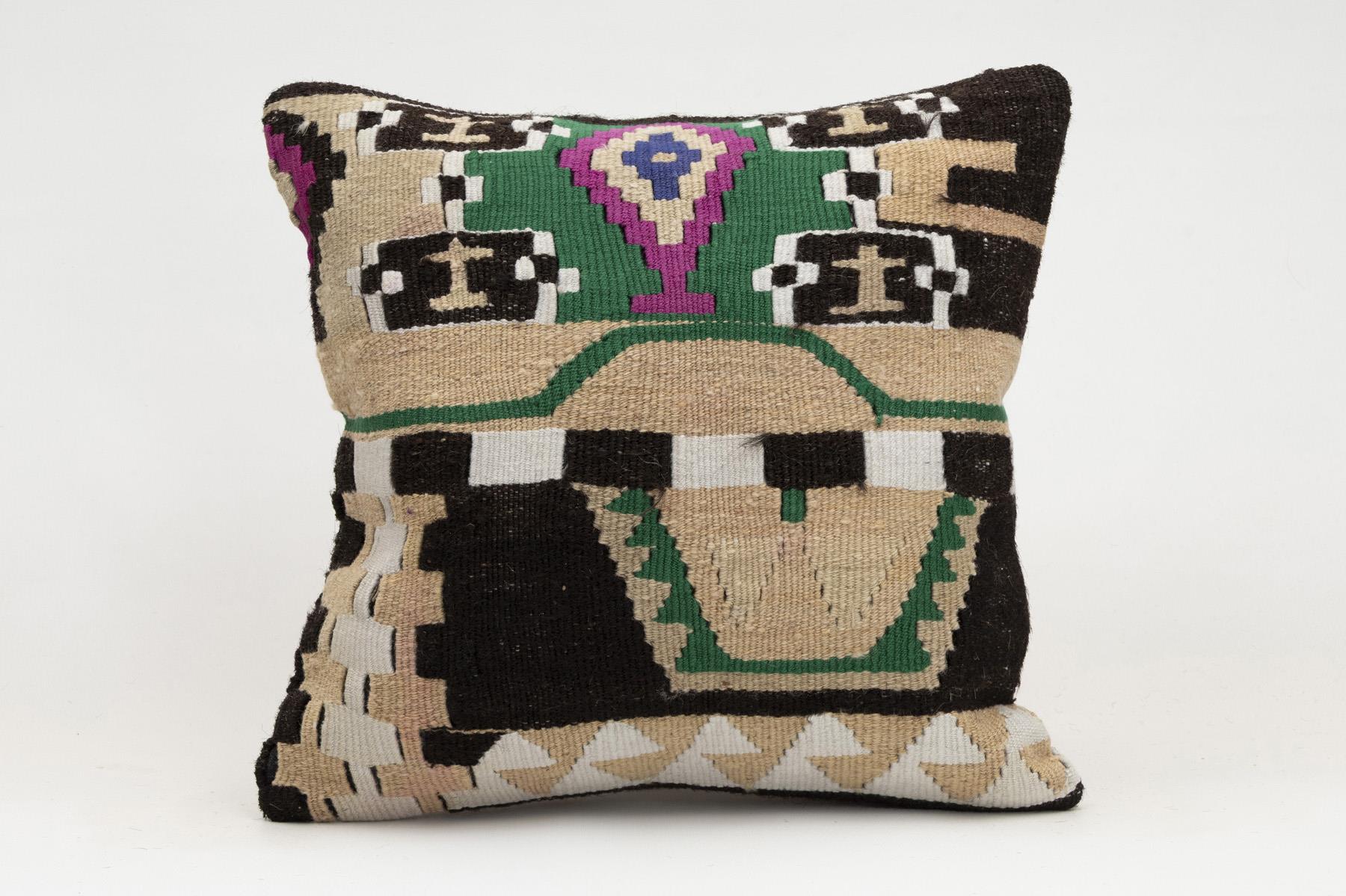 16x16 inches (40x40 cm) Kilim Pillow | KILIM WHOLESALE - Vintage Handmade Pillows - Vintage Handmade Kilim Rugs - It is 100% wool. Artistic and historical rugs. Old handwoven rugs. - Online hand woven rugs and kilim cushions sales. Shipping to a