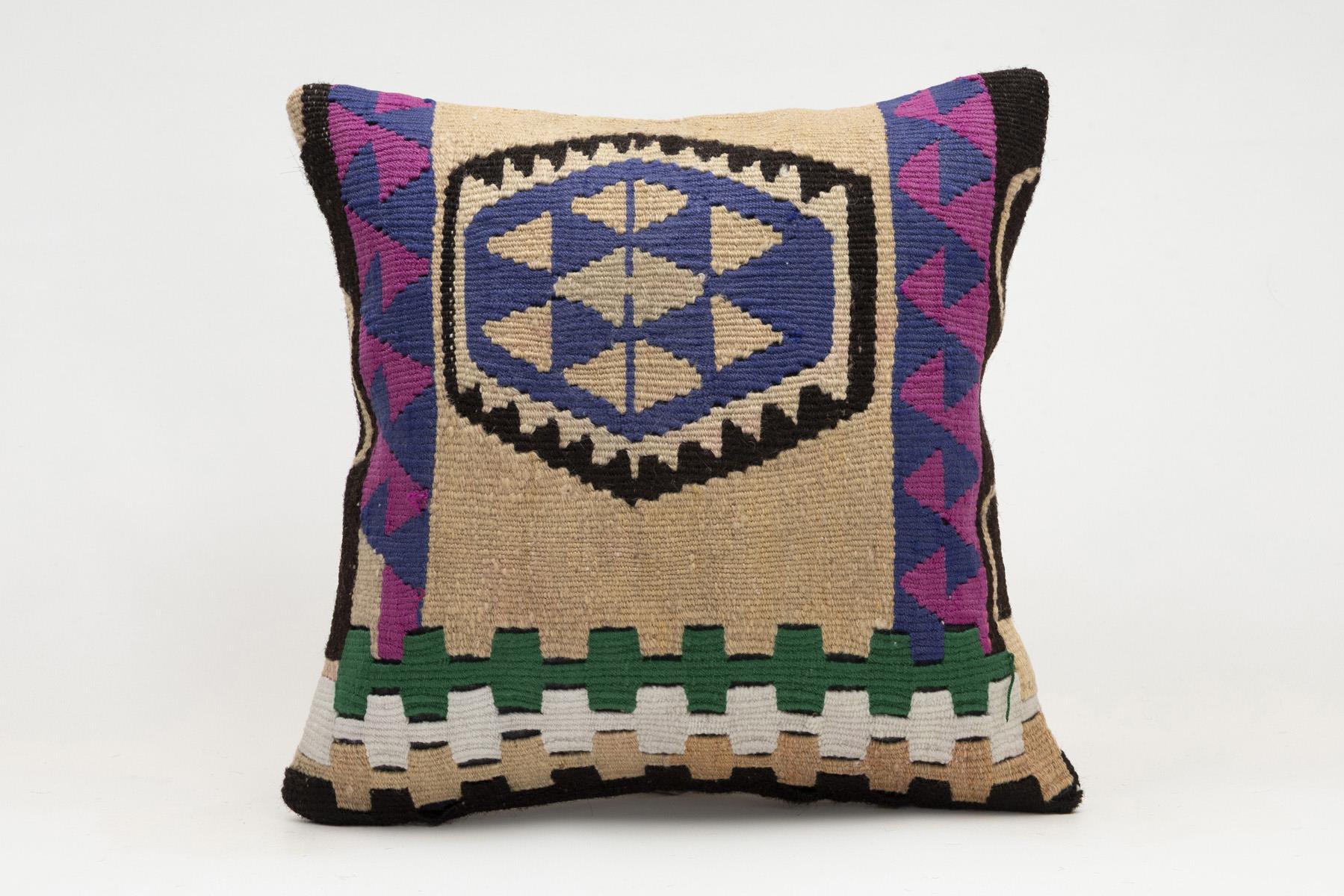 16x16 inches (40x40 cm) Kilim Pillow | KILIM WHOLESALE - Vintage Handmade Pillows - Vintage Handmade Kilim Rugs - It is 100% wool. Artistic and historical rugs. Old handwoven rugs. - Online hand woven rugs and kilim cushions sales. Shipping to a