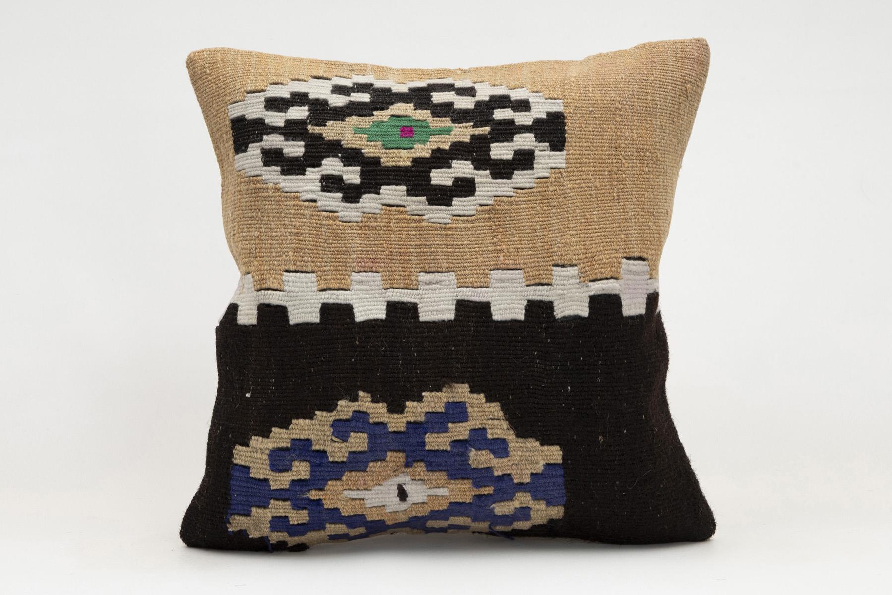 16x16 inches (40x40 cm) Kilim Pillow | KILIM WHOLESALE - Vintage Handmade Pillows - Vintage Handmade Kilim Rugs - It is 100% wool. Artistic and historical rugs. Old handwoven rugs. - Online hand woven rugs and kilim cushions sales. Shipping to a