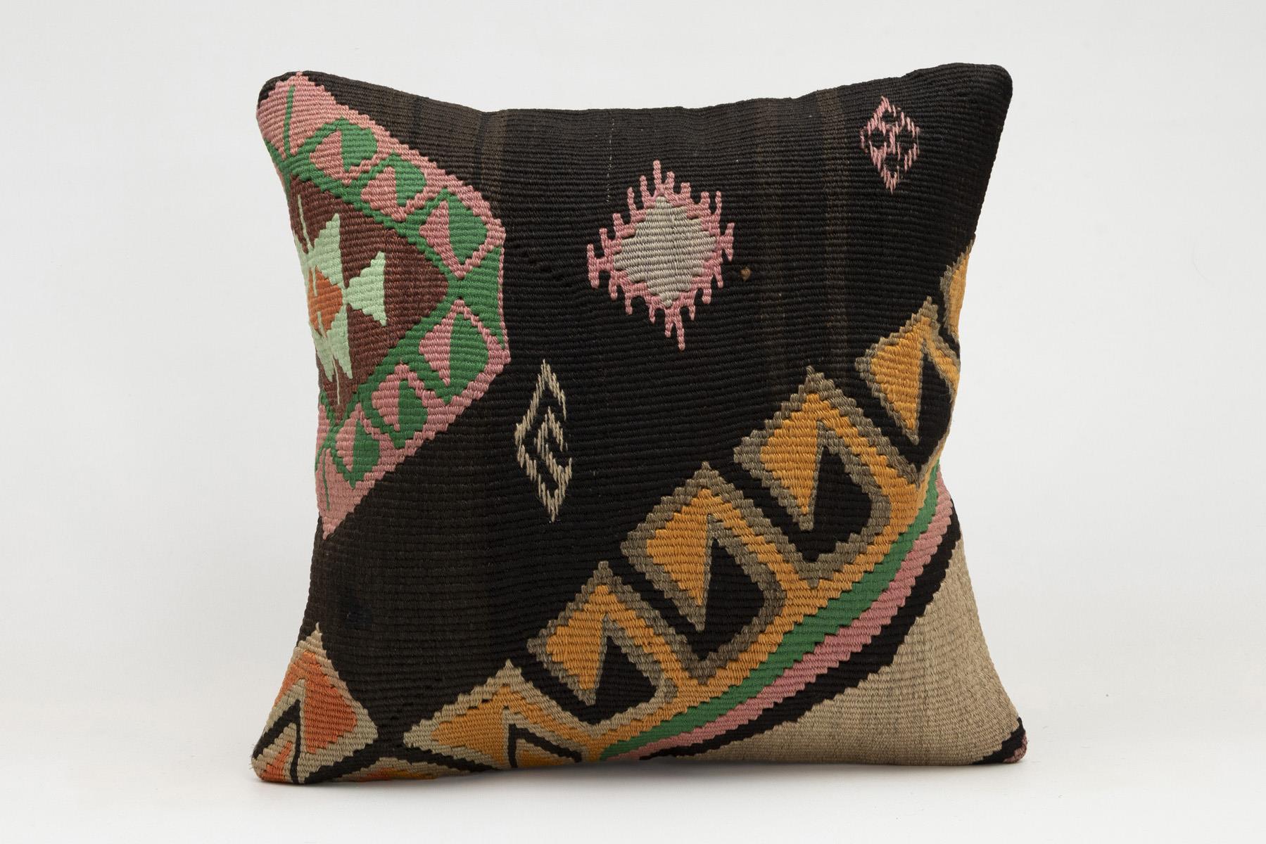 16x16 inches (40x40 cm) Kilim Pillow | KILIM WHOLESALE - Vintage Handmade Pillows - Vintage Handmade Kilim Rugs - It is 100% wool. Artistic and historical rugs. Old handwoven rugs. - Online hand woven rugs and kilim cushions sales. Shipping to a