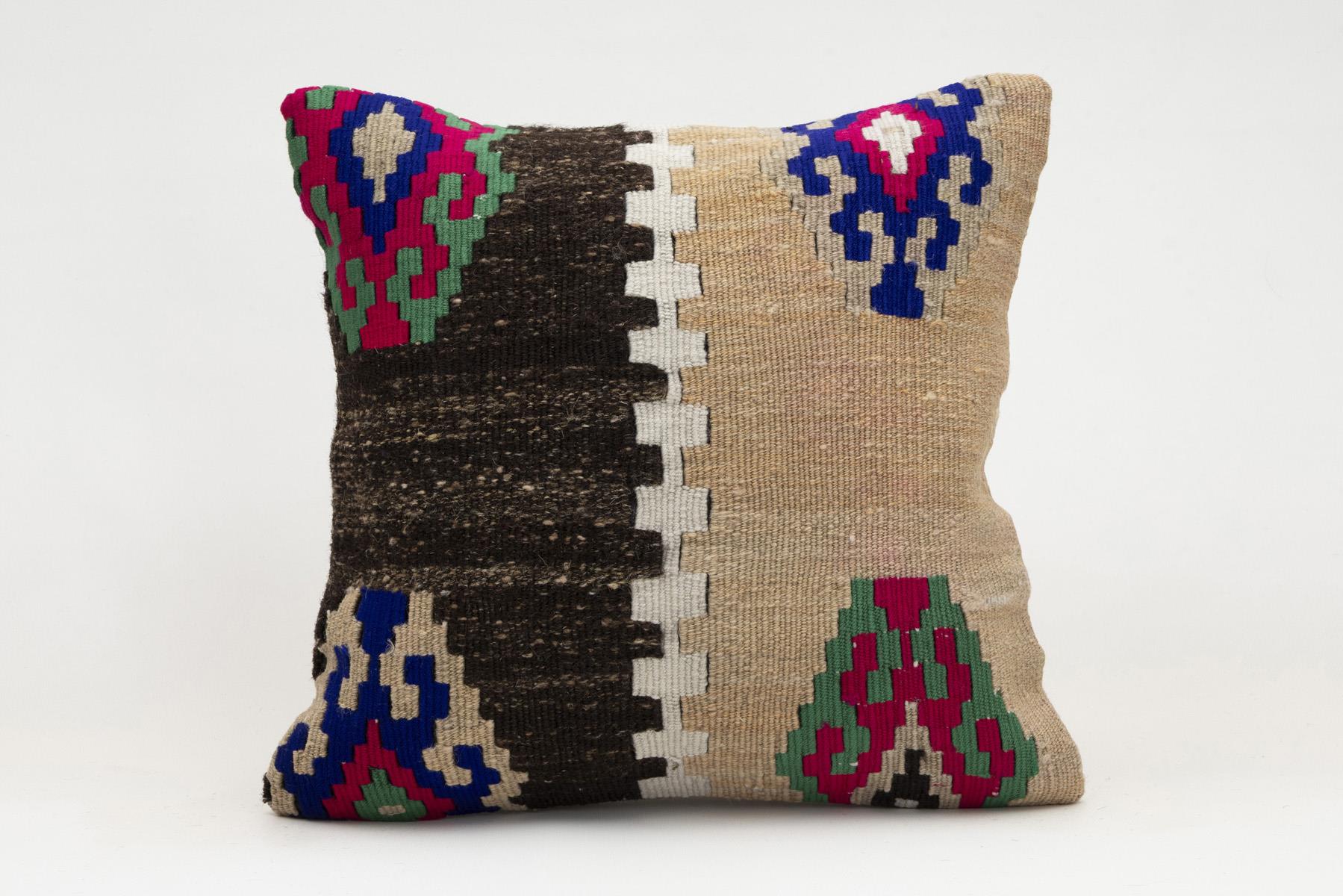 16x16 inches (40x40 cm) Kilim Pillow | KILIM WHOLESALE - Vintage Handmade Pillows - Vintage Handmade Kilim Rugs - It is 100% wool. Artistic and historical rugs. Old handwoven rugs. - Online hand woven rugs and kilim cushions sales. Shipping to a