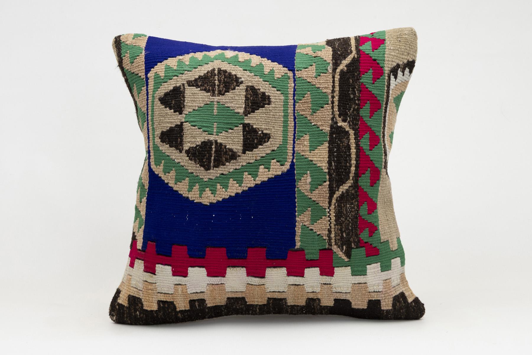 16x16 inches (40x40 cm) Kilim Pillow | KILIM WHOLESALE - Vintage Handmade Pillows - Vintage Handmade Kilim Rugs - It is 100% wool. Artistic and historical rugs. Old handwoven rugs. - Online hand woven rugs and kilim cushions sales. Shipping to a