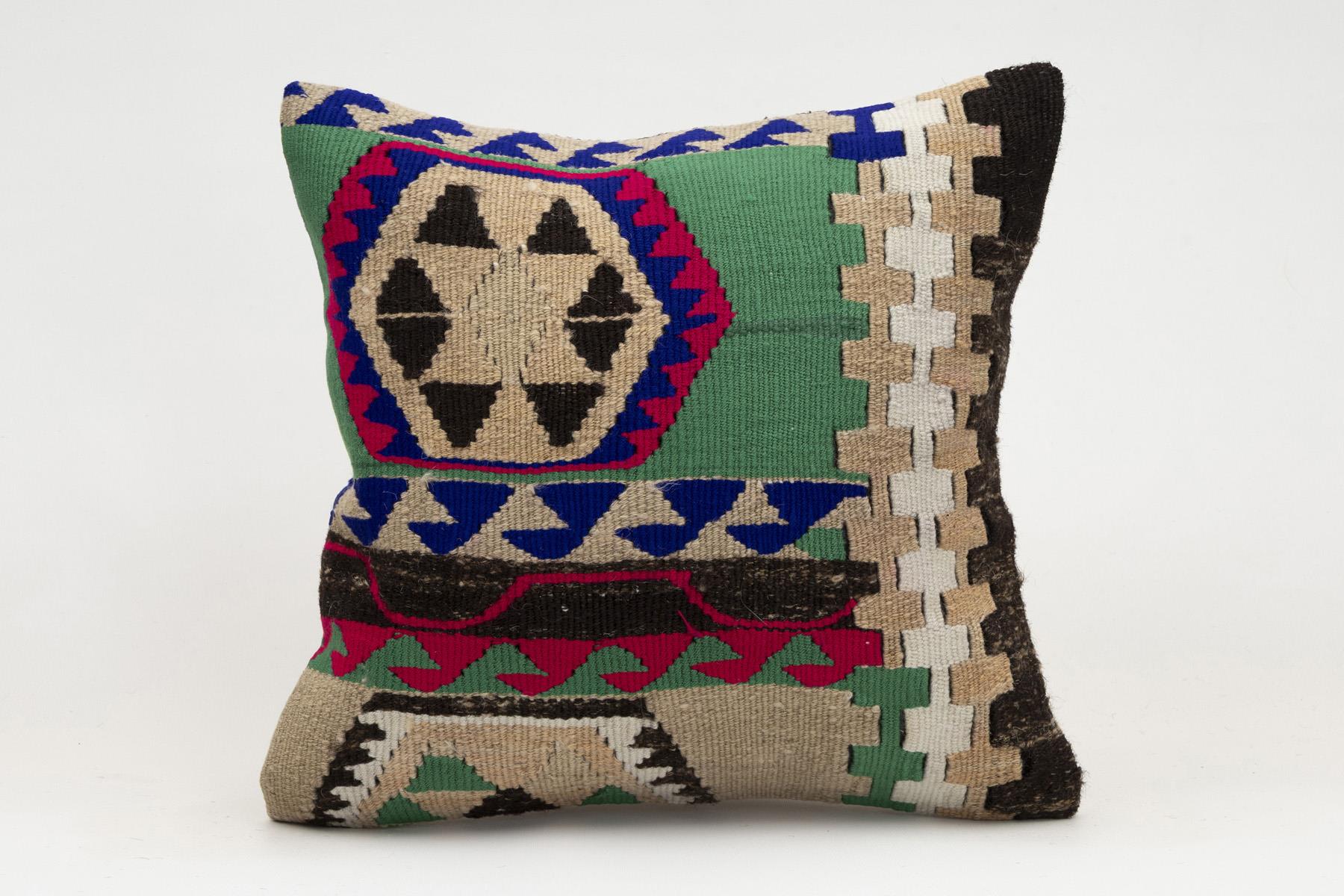 16x16 inches (40x40 cm) Kilim Pillow | KILIM WHOLESALE - Vintage Handmade Pillows - Vintage Handmade Kilim Rugs - It is 100% wool. Artistic and historical rugs. Old handwoven rugs. - Online hand woven rugs and kilim cushions sales. Shipping to a