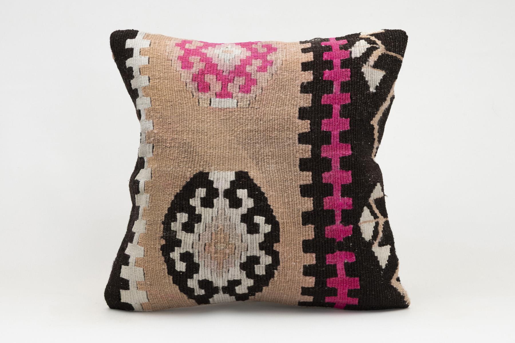 16x16 inches (40x40 cm) Kilim Pillow | KILIM WHOLESALE - Vintage Handmade Pillows - Vintage Handmade Kilim Rugs - It is 100% wool. Artistic and historical rugs. Old handwoven rugs. - Online hand woven rugs and kilim cushions sales. Shipping to a