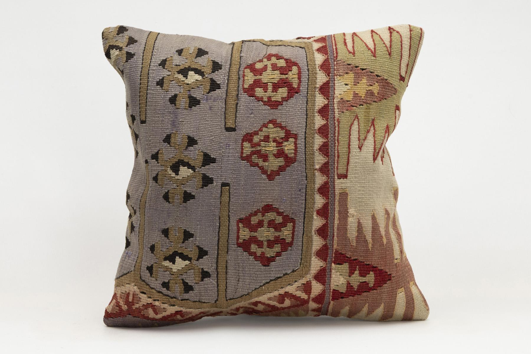 16x16 inches (40x40 cm) Kilim Pillow | KILIM WHOLESALE - Vintage Handmade Pillows - Vintage Handmade Kilim Rugs - It is 100% wool. Artistic and historical rugs. Old handwoven rugs. - Online hand woven rugs and kilim cushions sales. Shipping to a
