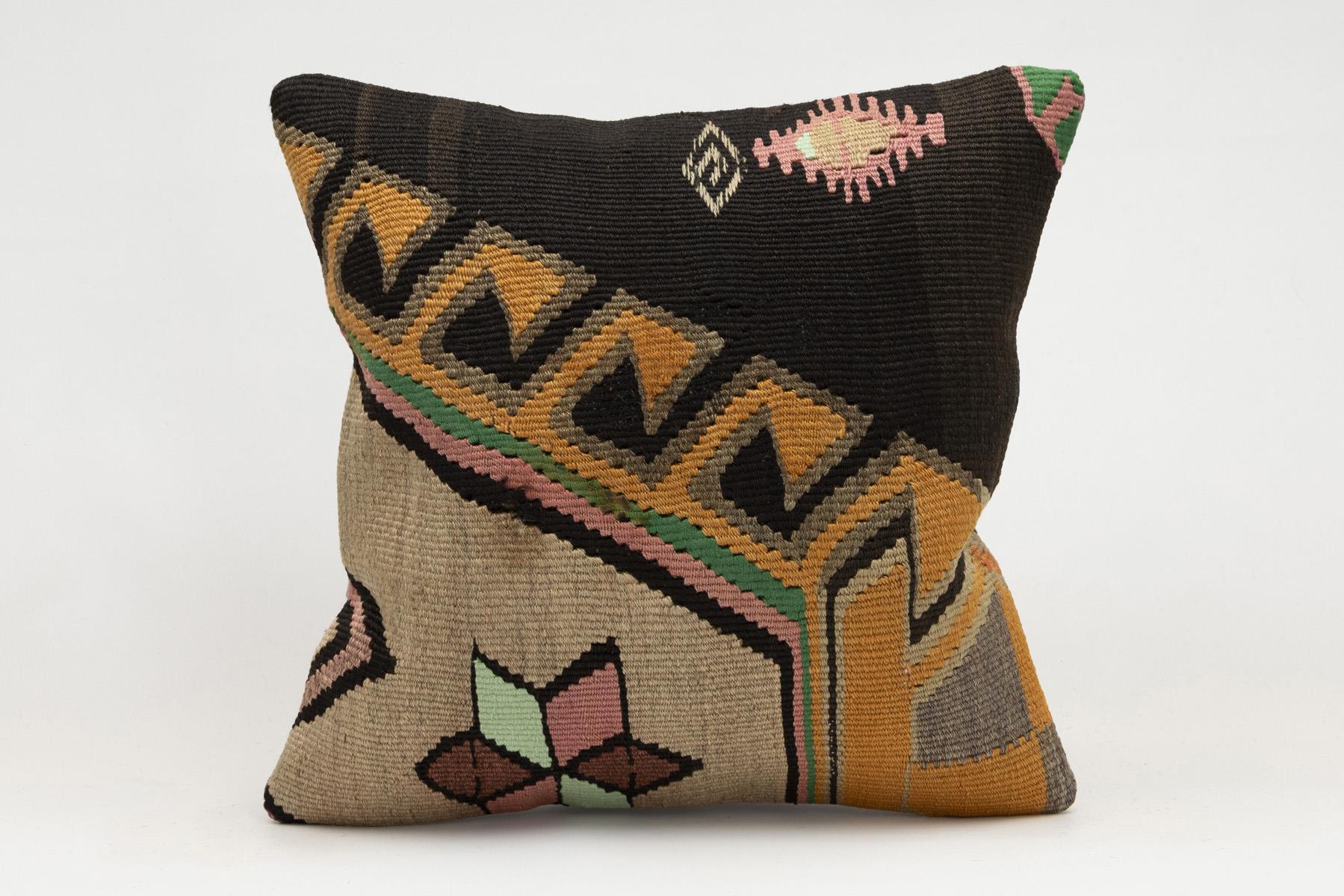 16x16 inches (40x40 cm) Kilim Pillow | KILIM WHOLESALE - Vintage Handmade Pillows - Vintage Handmade Kilim Rugs - It is 100% wool. Artistic and historical rugs. Old handwoven rugs. - Online hand woven rugs and kilim cushions sales. Shipping to a
