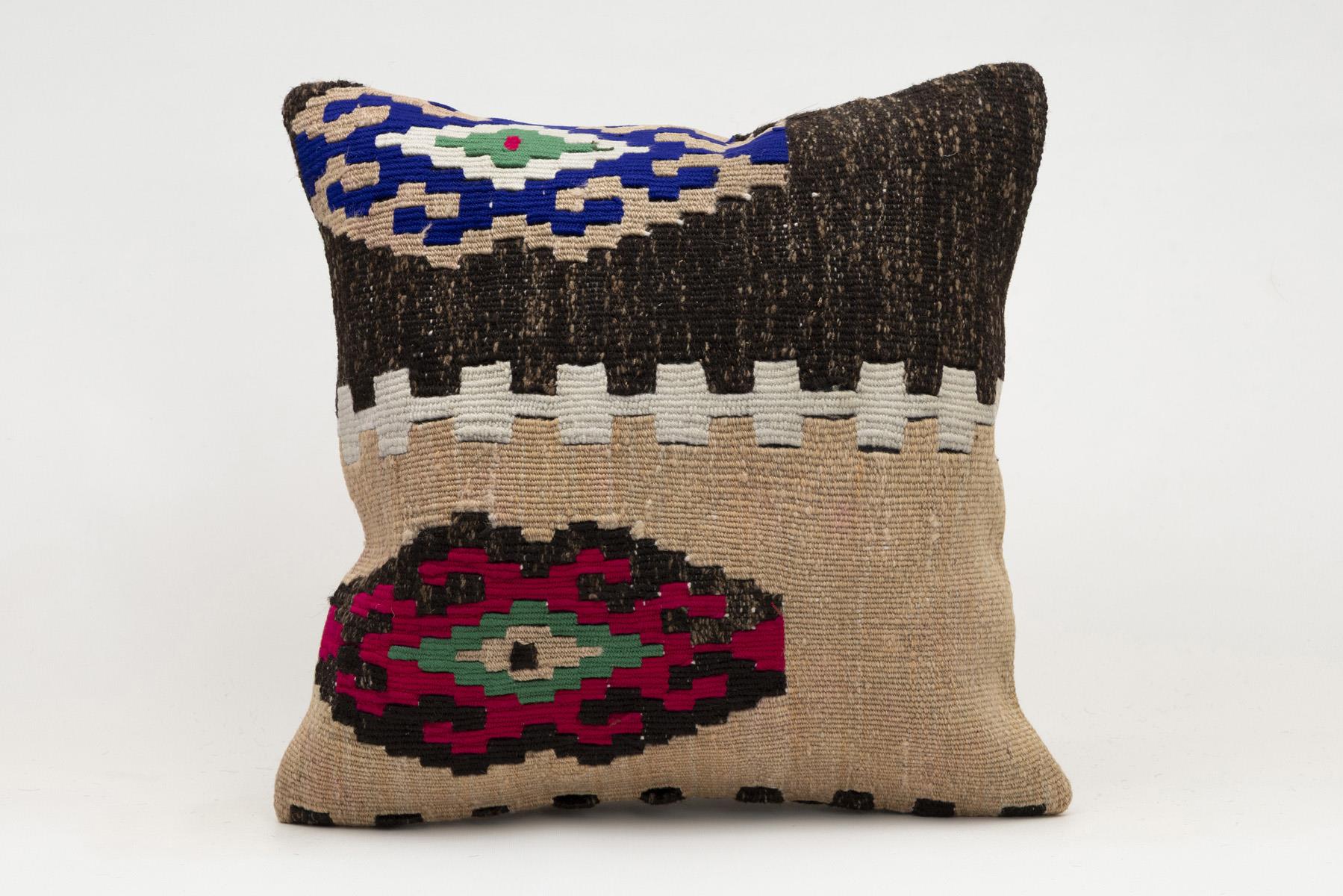 16x16 inches (40x40 cm) Kilim Pillow | KILIM WHOLESALE - Vintage Handmade Pillows - Vintage Handmade Kilim Rugs - It is 100% wool. Artistic and historical rugs. Old handwoven rugs. - Online hand woven rugs and kilim cushions sales. Shipping to a