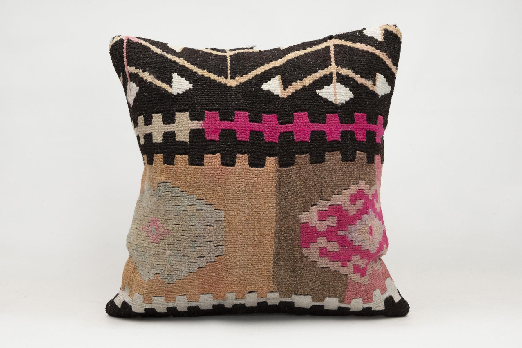 20x20 inches (50x50 cm) Kilim Pillow | KILIM WHOLESALE - Vintage Handmade Pillows - Vintage Handmade Kilim Rugs - It is 100% wool. Artistic and historical rugs. Old handwoven rugs. - Online hand woven rugs and kilim cushions sales. Shipping to a