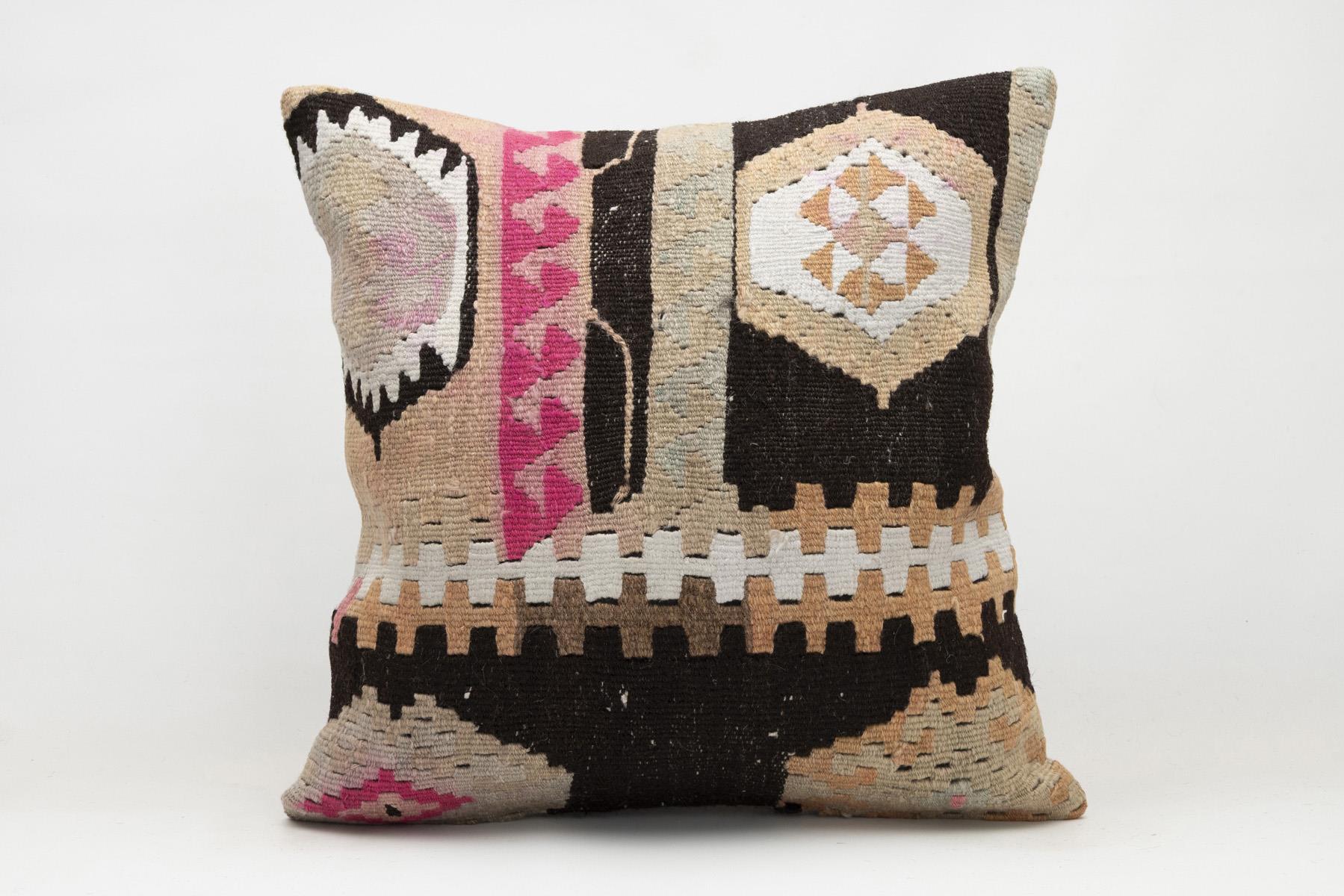 20x20 inches (50x50 cm) Kilim Pillow | KILIM WHOLESALE - Vintage Handmade Pillows - Vintage Handmade Kilim Rugs - It is 100% wool. Artistic and historical rugs. Old handwoven rugs. - Online hand woven rugs and kilim cushions sales. Shipping to a