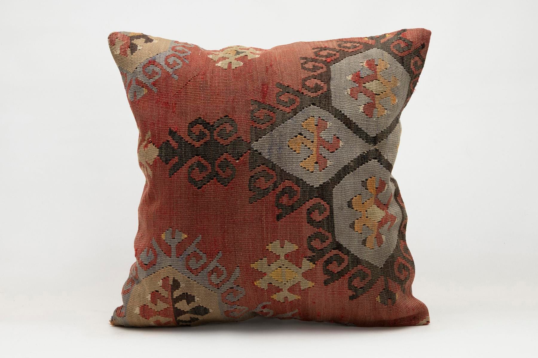 20x20 inches (50x50 cm) Kilim Pillow | KILIM WHOLESALE - Vintage Handmade Pillows - Vintage Handmade Kilim Rugs - It is 100% wool. Artistic and historical rugs. Old handwoven rugs. - Online hand woven rugs and kilim cushions sales. Shipping to a