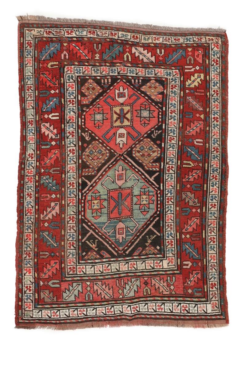 Antique Decorative Caucasian Wool Rug - 3`7'' x 4`11''