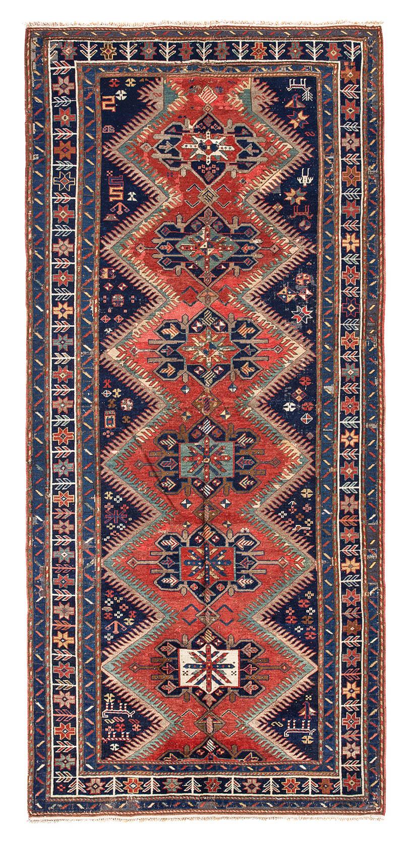 Decorative Antique Caucasian Wool Rug - 4`10'' x 11`1''