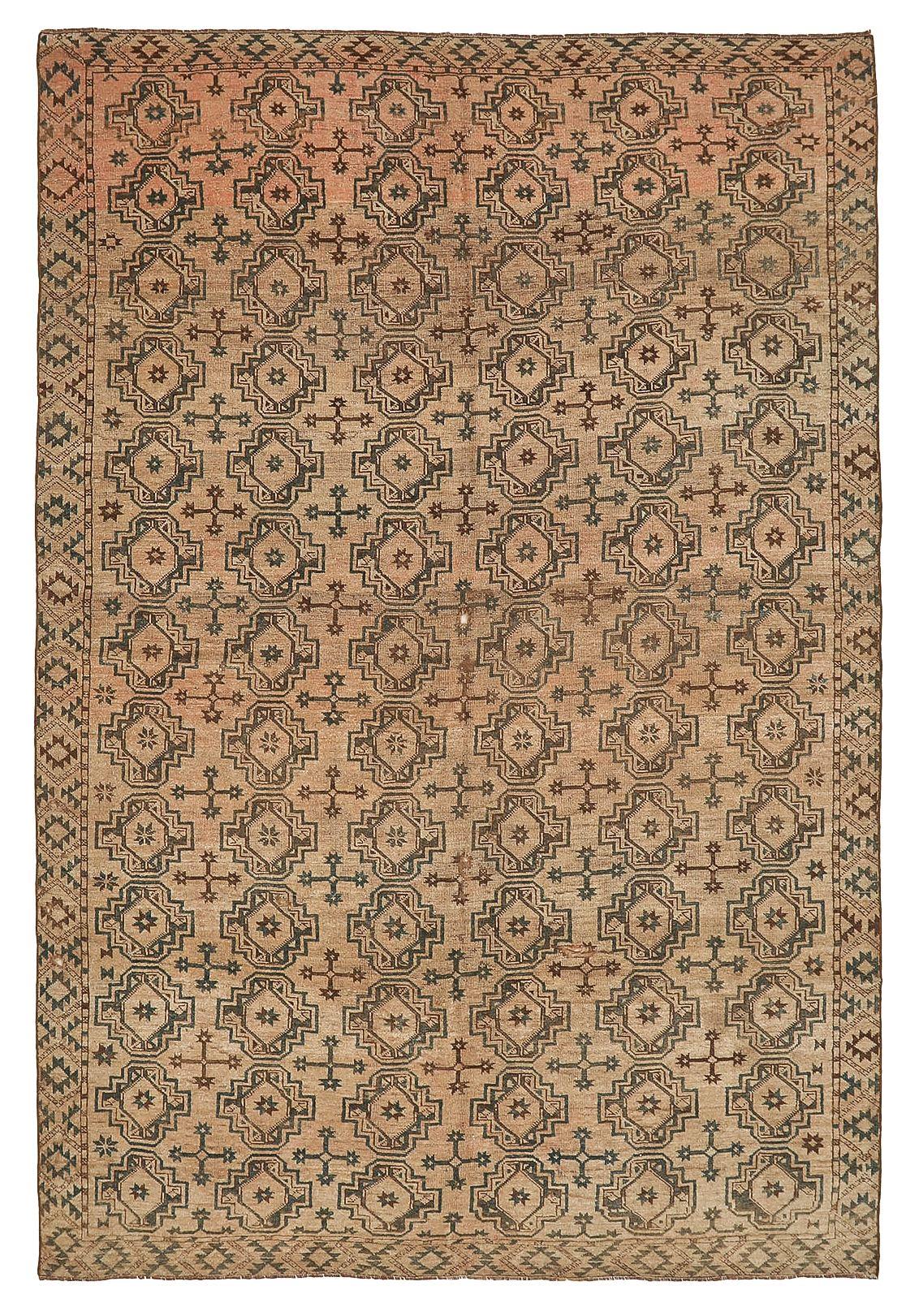 Decorative Antique Afghan Wool Rug - 6`2'' x 9`4''
