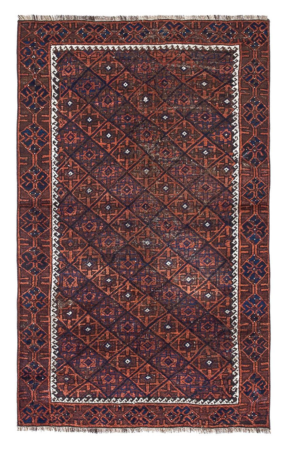 Decorative Small Vintage Afghan Wool Rug - 3`2'' x 5`1''