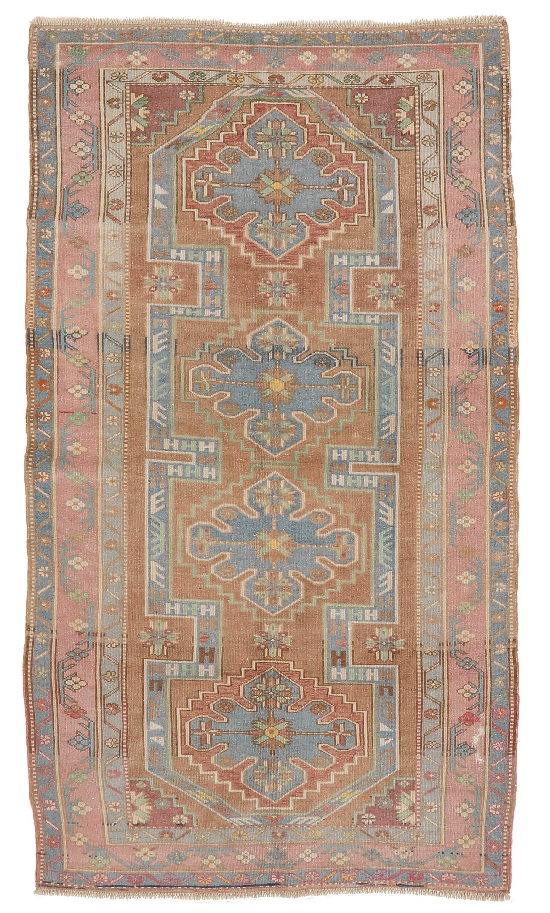 Faded Vintage Caucasian Rug - 4`0'' x 7`5''