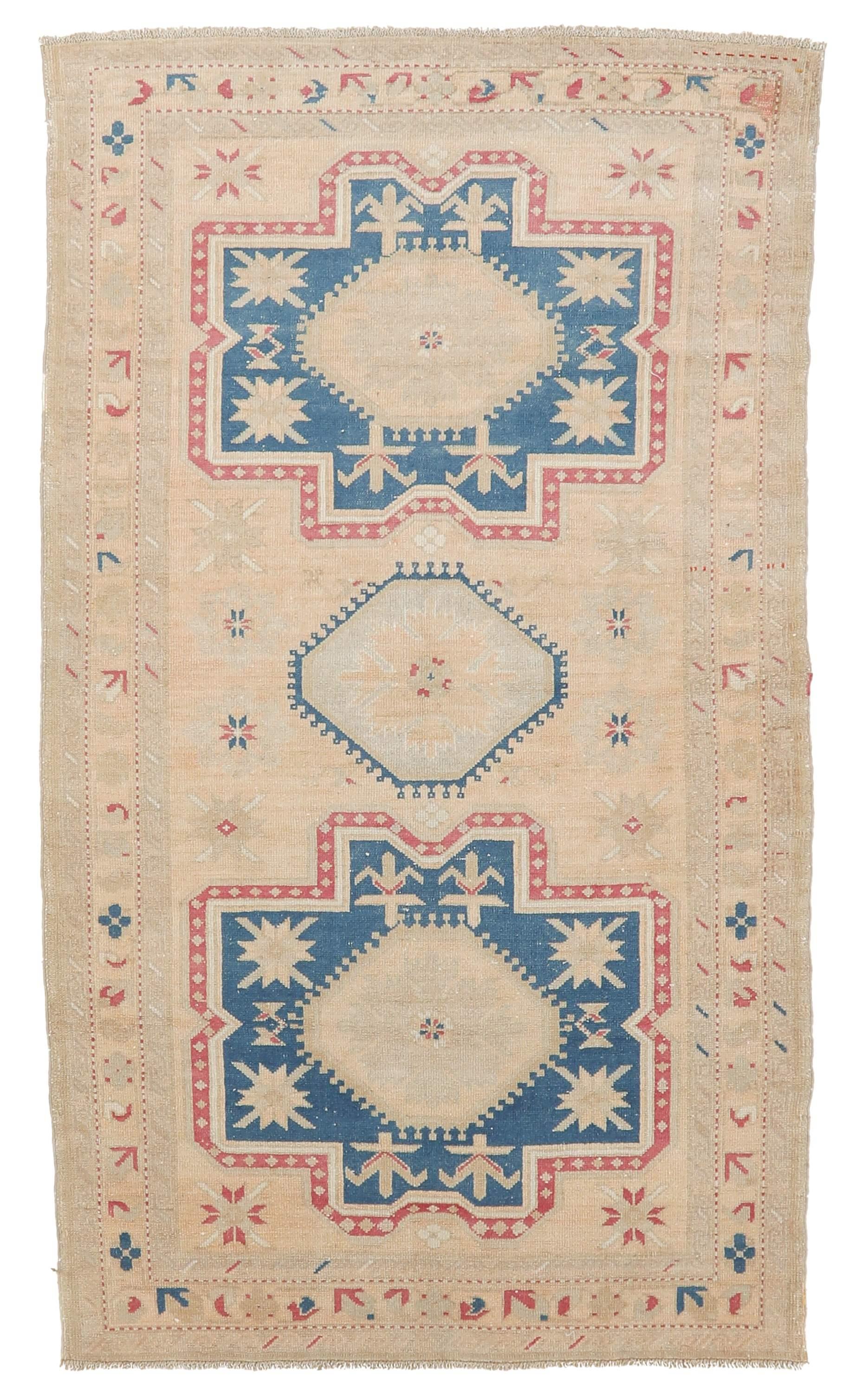 Unique Vintage Caucasian Wool Rug - 4`1'' x 6`11''