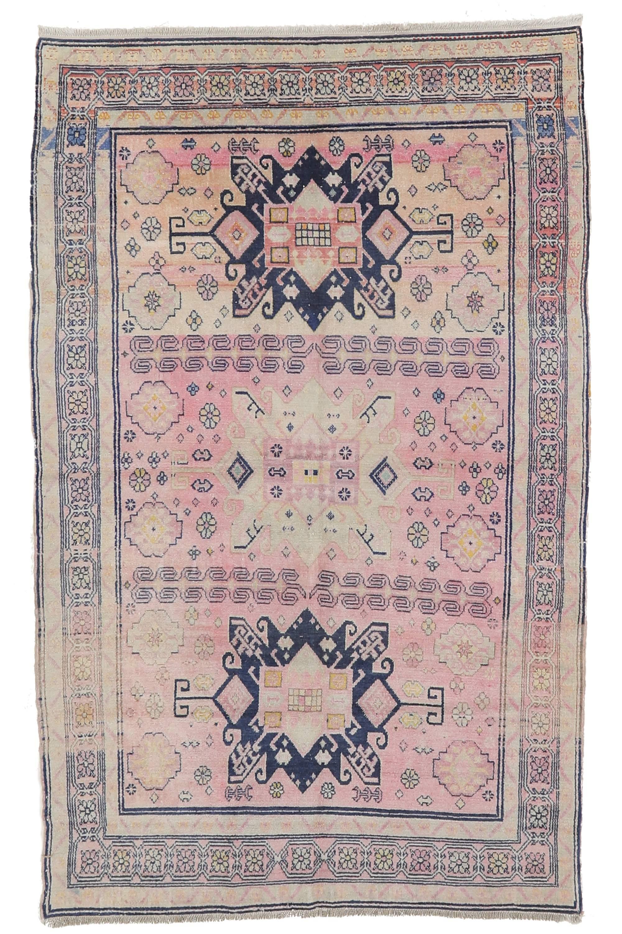 Vintage Washed Out Caucasian Rug - 4`4'' x 6`2''
