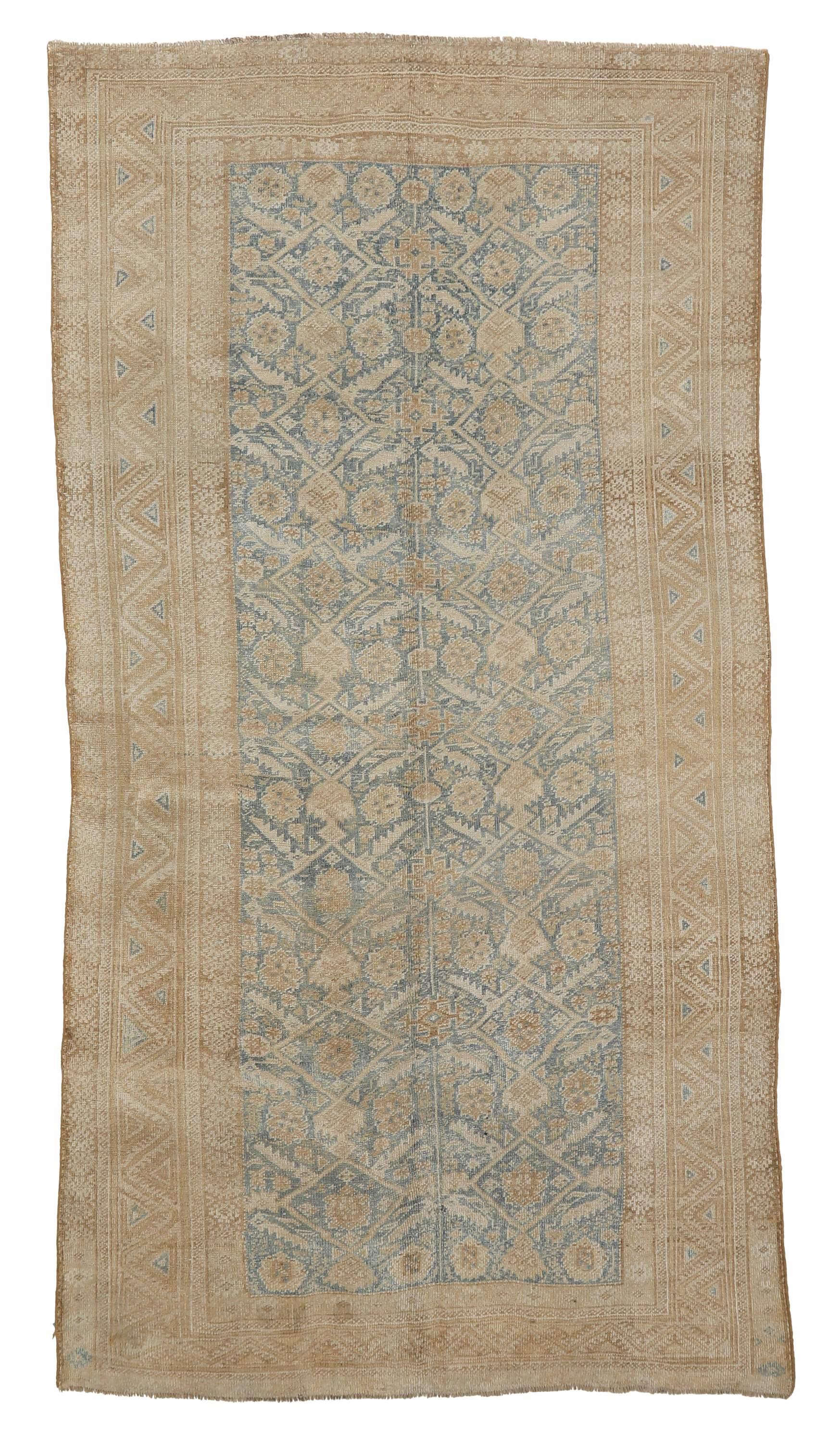 Washed Out Afghan Wool Rug - 4`11'' x 9`1''