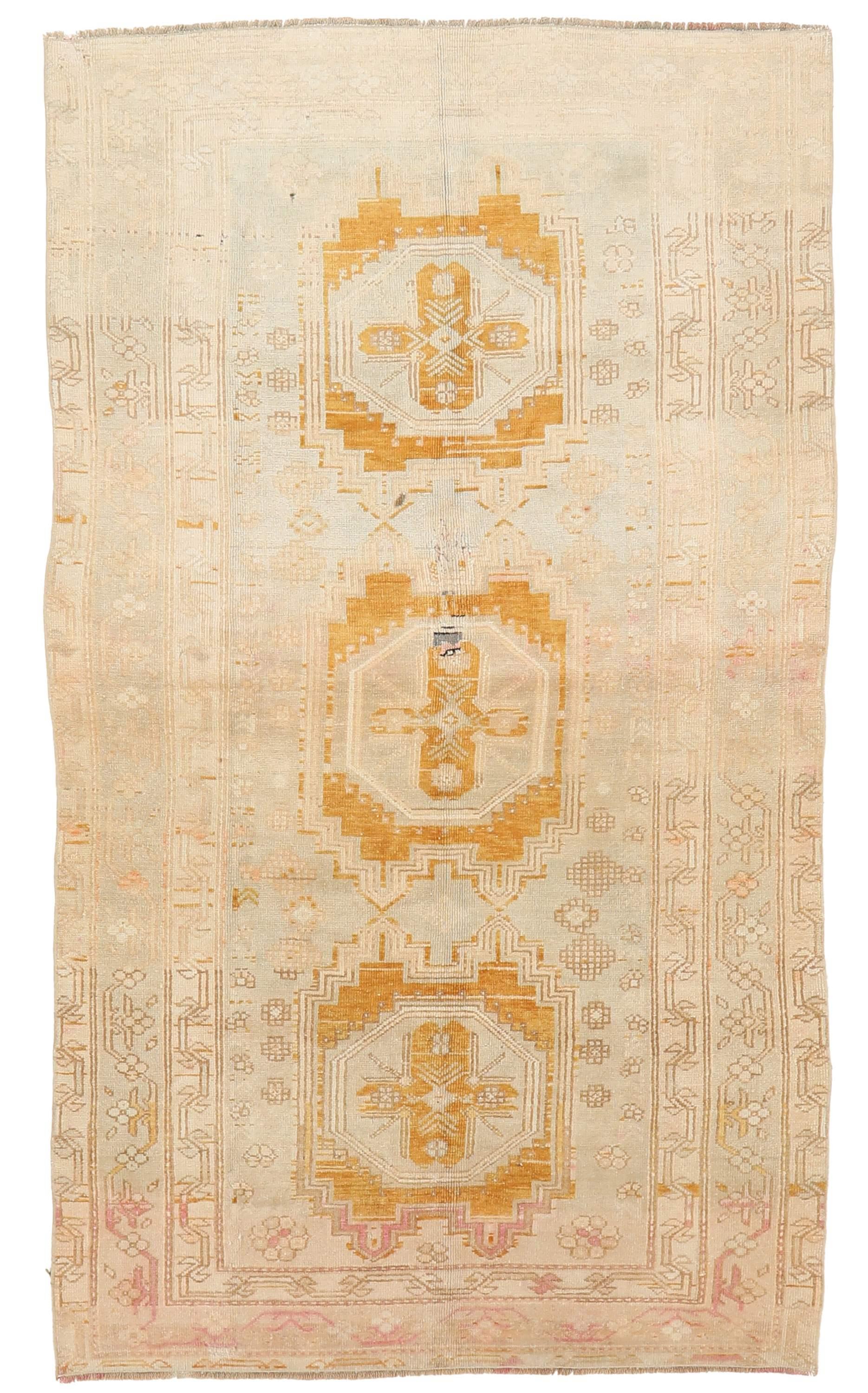 Washed Out Vintage Caucasian Rug - 4`2'' x 7`2''