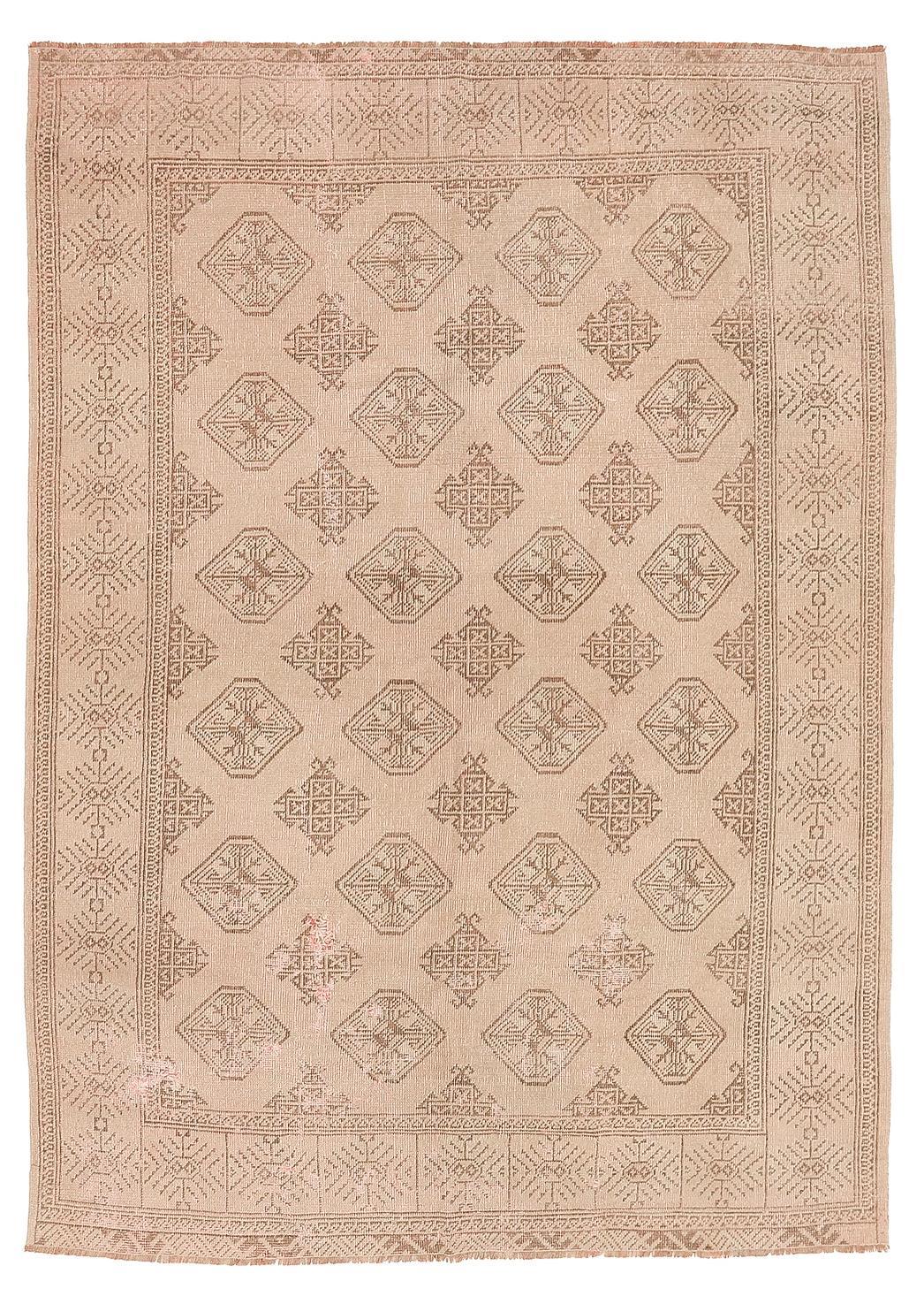 Washed Out Vintage Afghan Wool Rug - 6`6'' x 9`1''