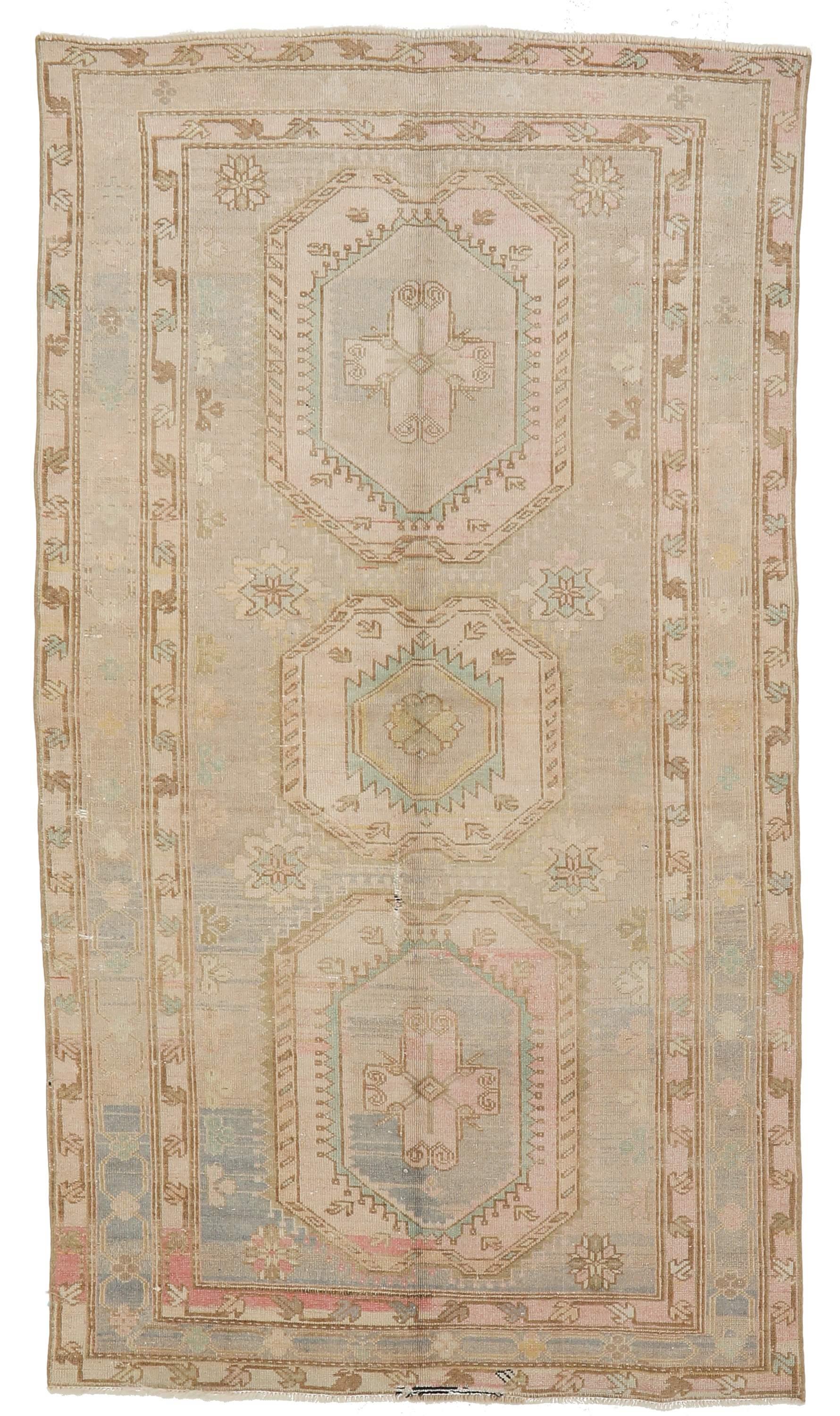 Washed Out Vintage Caucasian Rug - 4`4'' x 8`0''