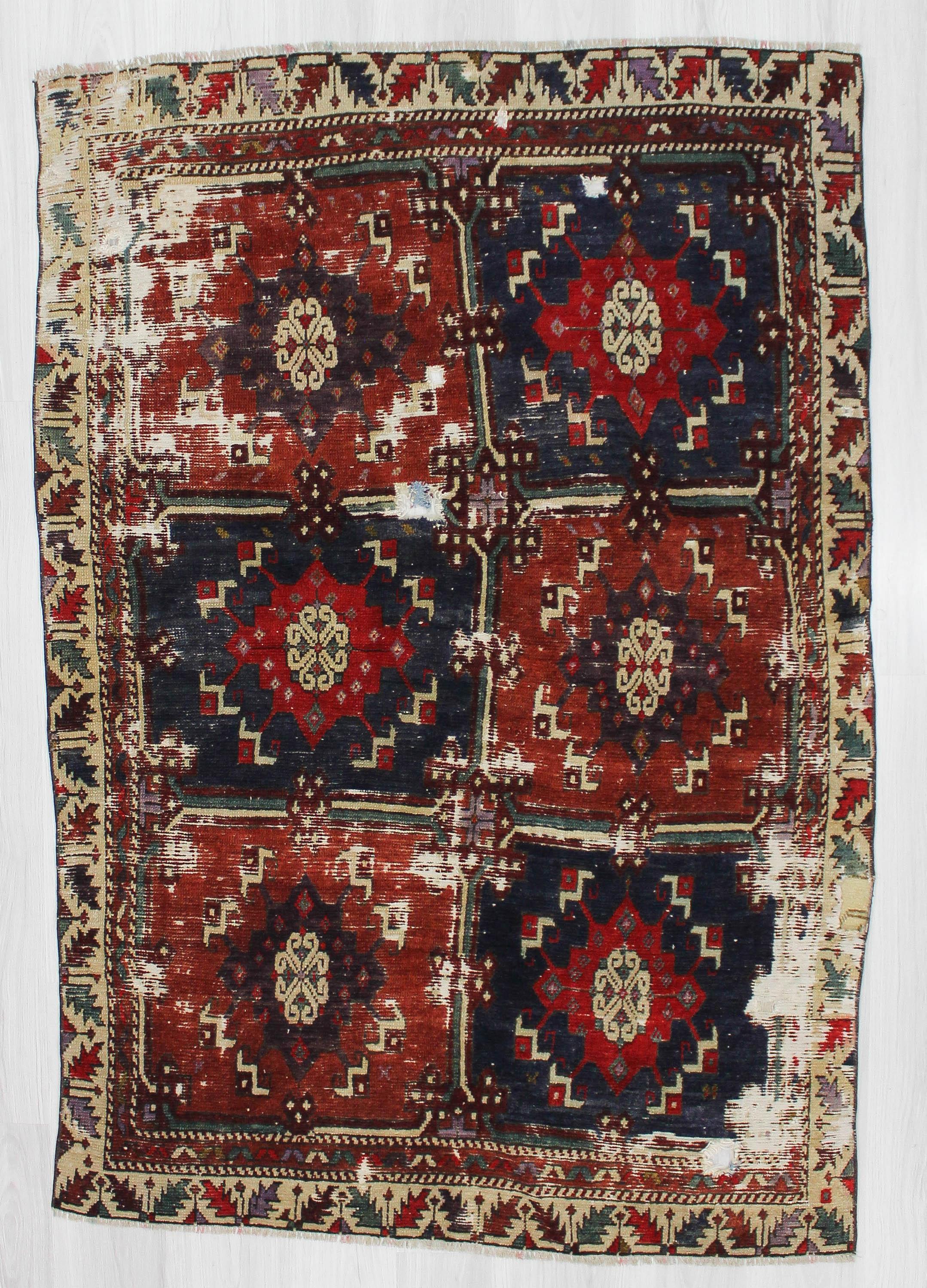Antique Anatolian Distressed Wool Rug