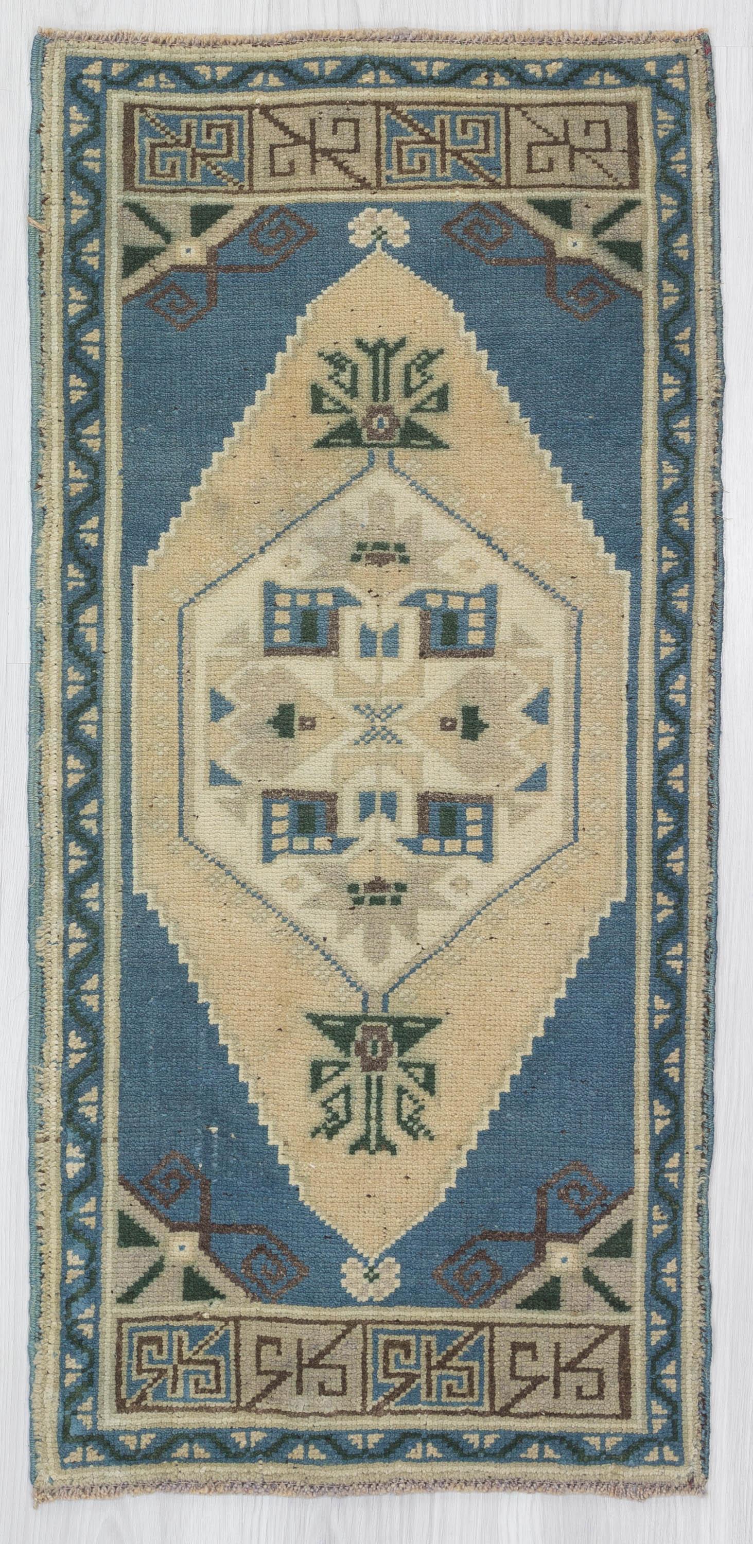 Blue / Beige Vintage Mini Oushak Carpet