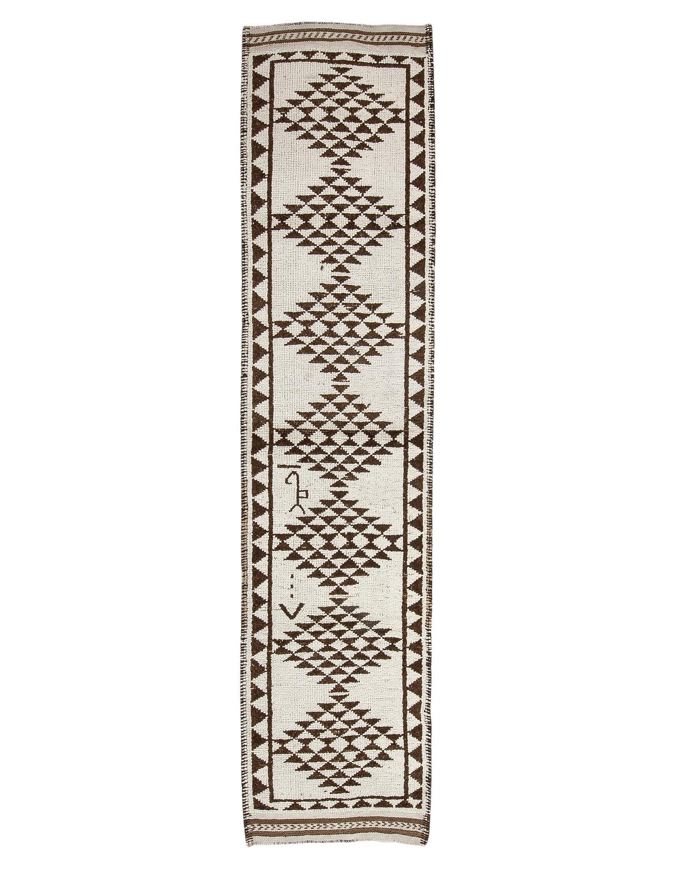 Brown & Cream Vintage Wool Runner - 2`9'' x 11`6''