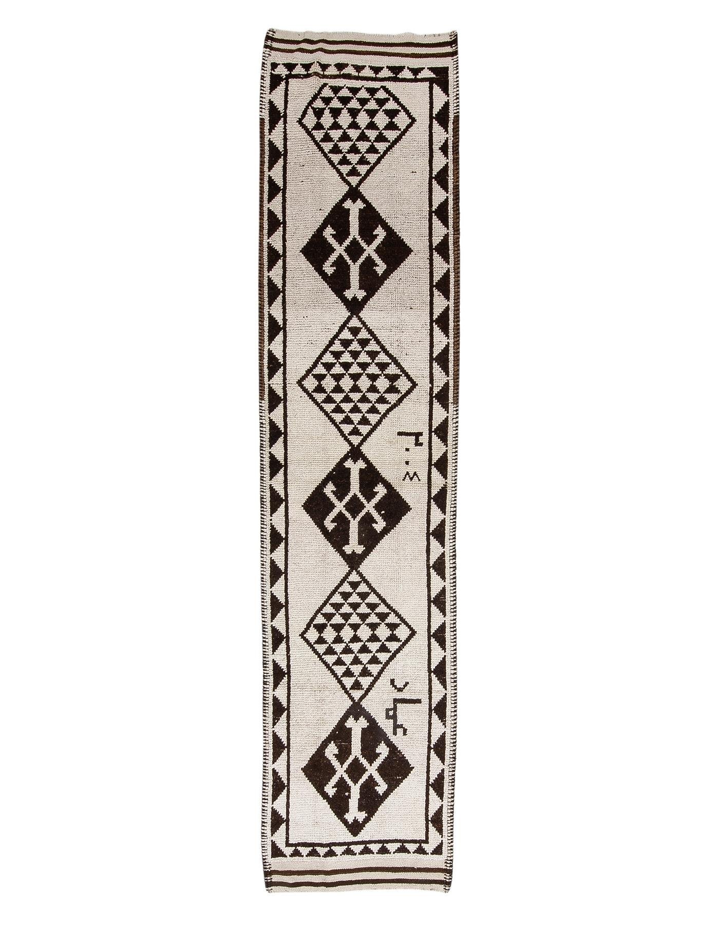 Brown & Cream Vintage Wool Runner Rug - 2`10'' x 12`5''