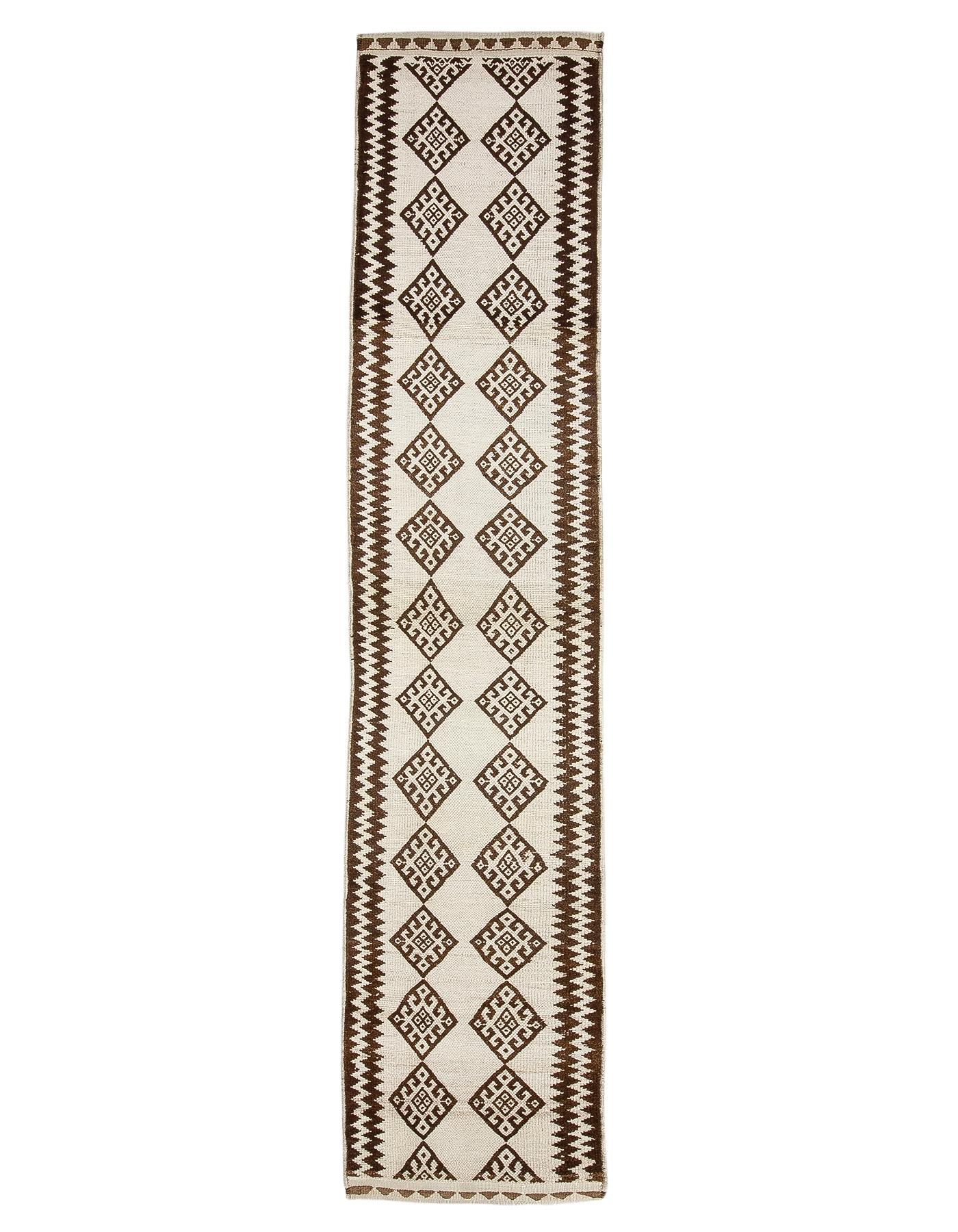 Brown & White Vintage Runner Rug - 2`9'' x 13`3''