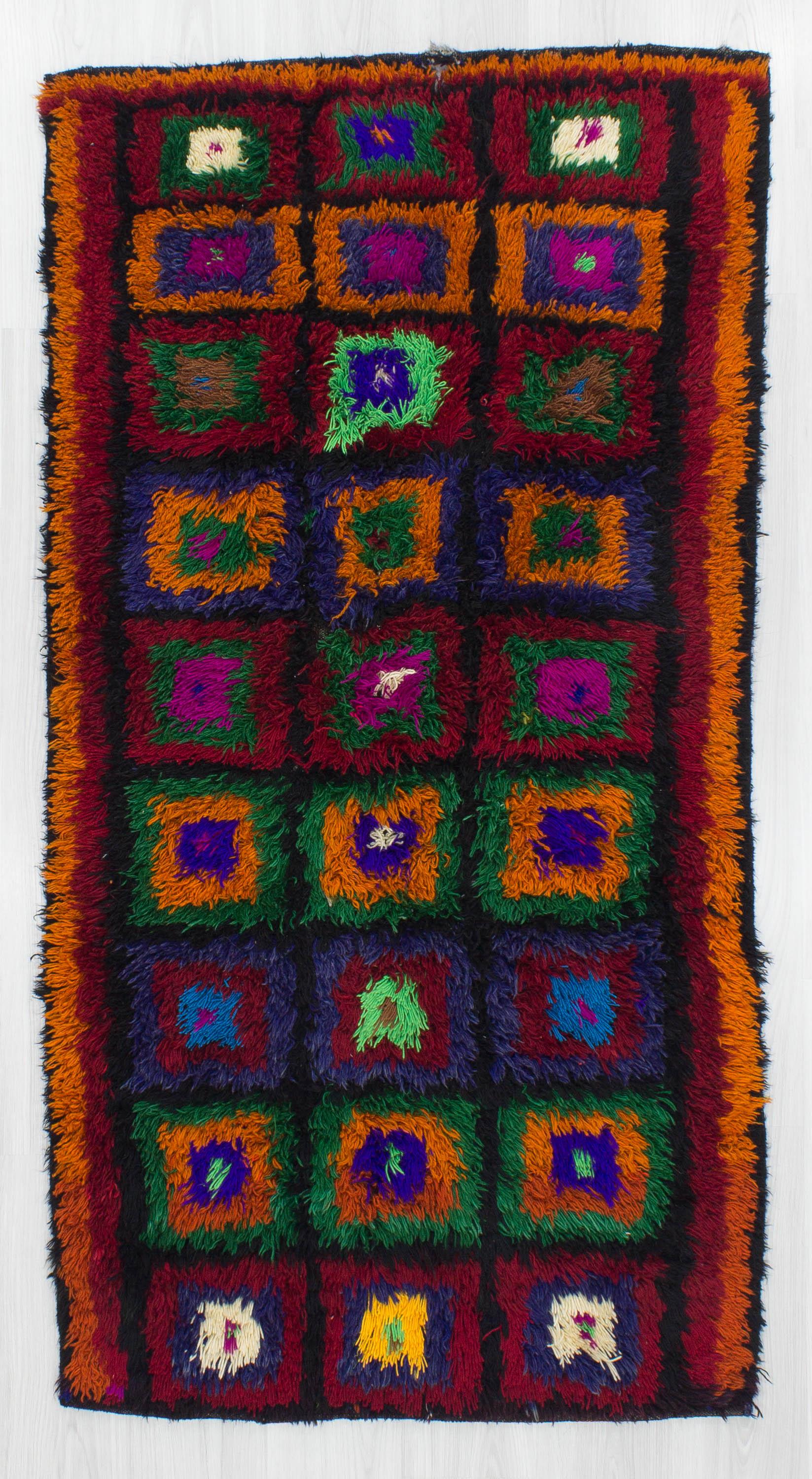 Colorful Vintage Turkish Shaggy Tulu Rug