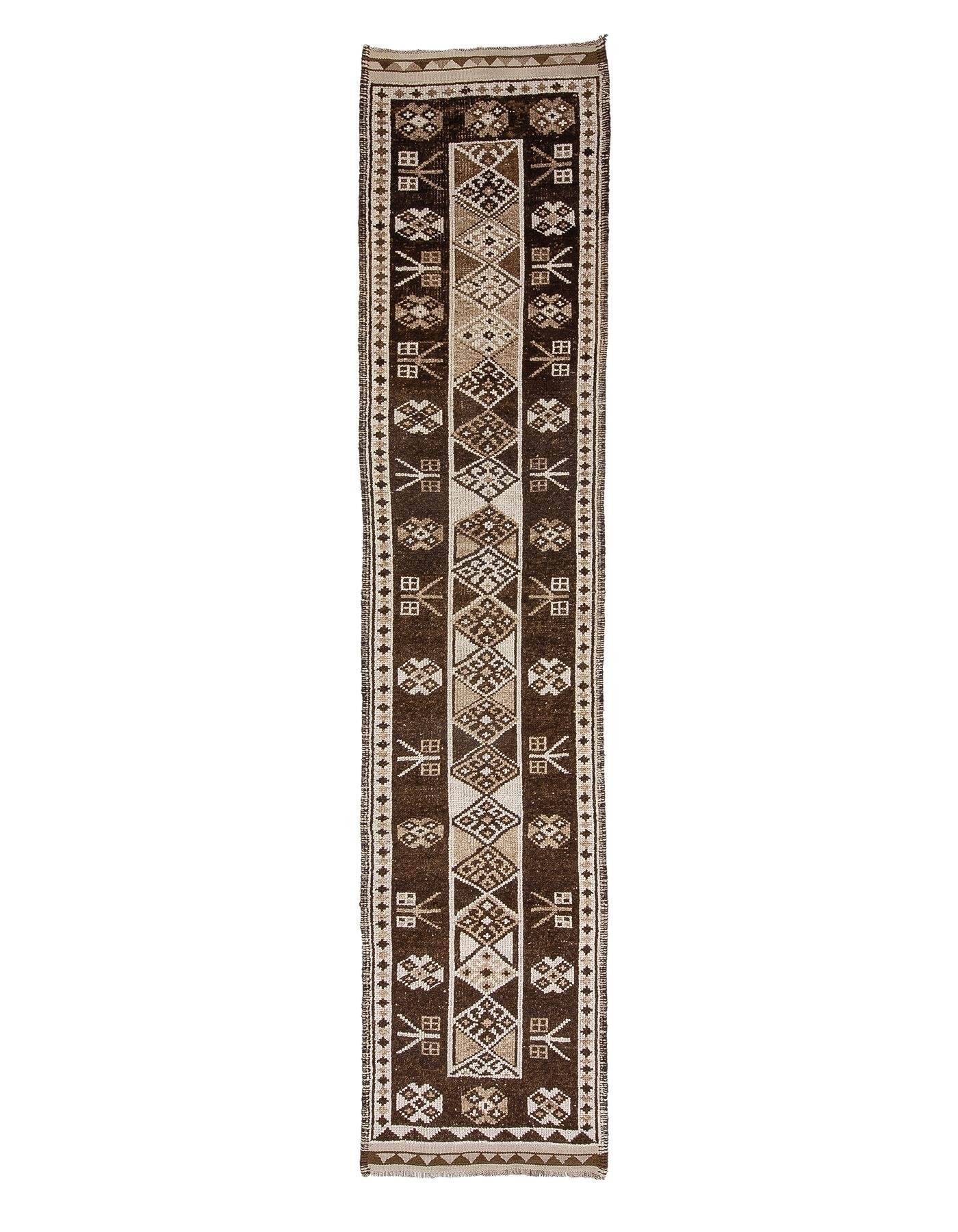 Cream & Brown Vintage Herki Runner - 2`9'' x 12`5''