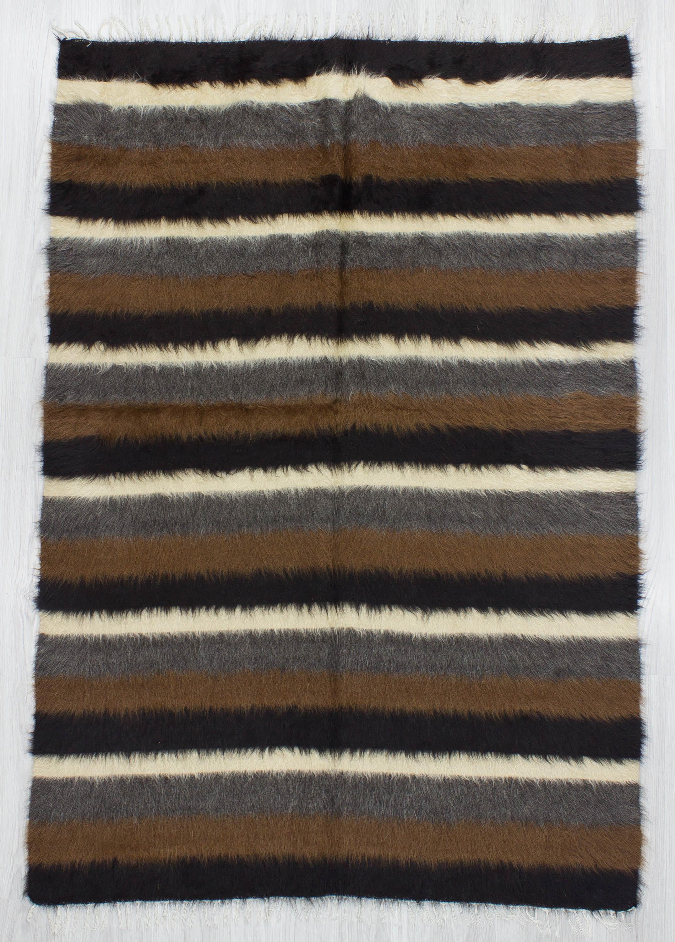 Decorative Brown White Black Striped Blanket Kilim Rug