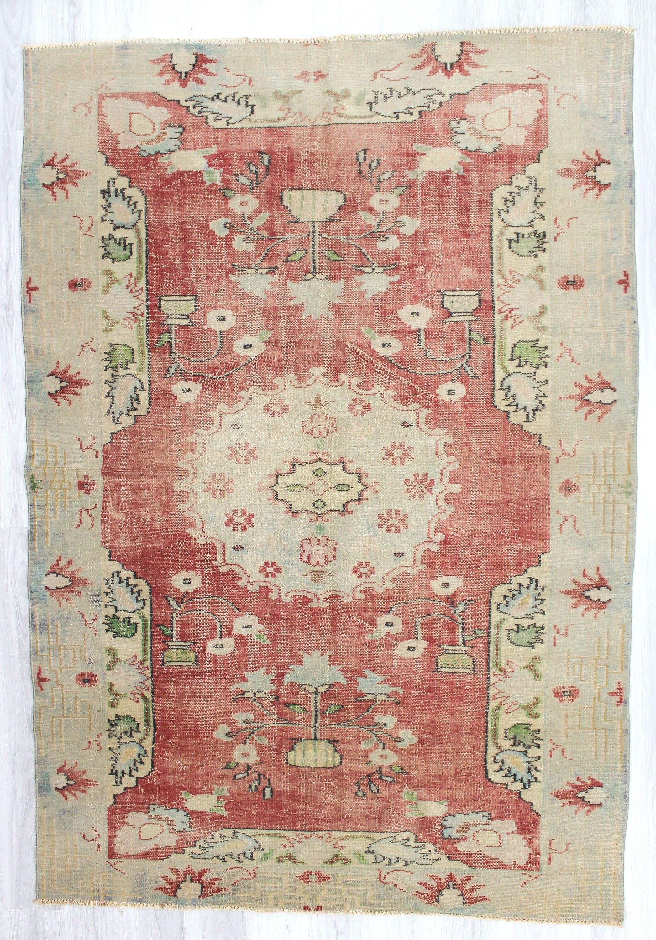 Decorative Vintage Washed Out Turkish Oushak Rug